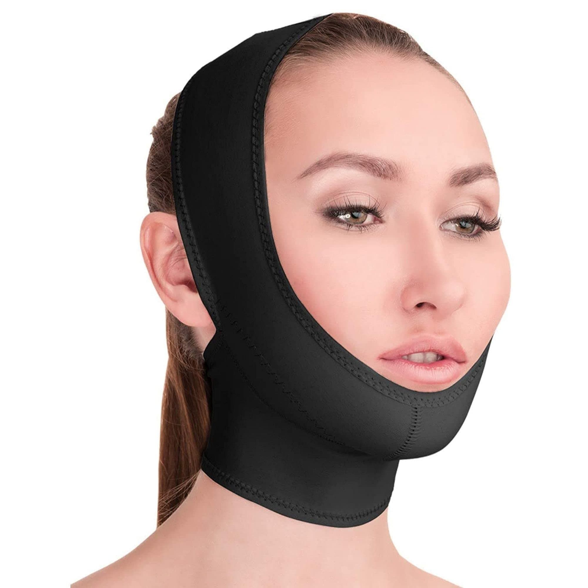 Post Surgical Chin Bandage for Women - Neck and Chin - Compression Garment Wrap - Thinner Face, Clutching Cheeks (S)
