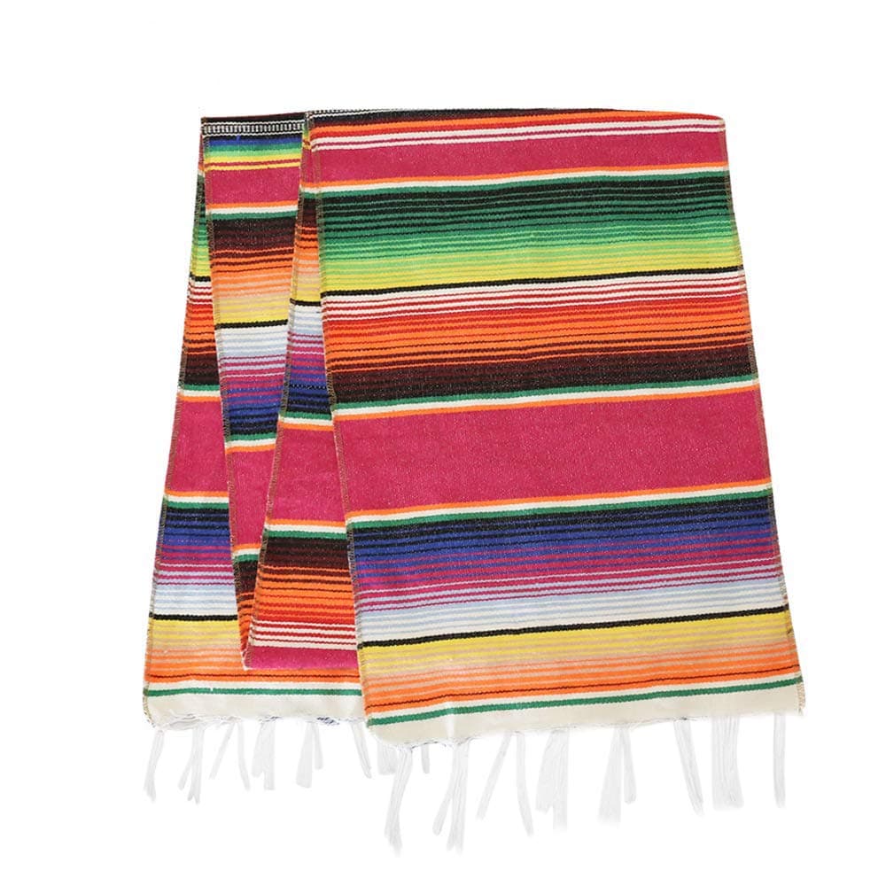 Mexican Serape Table Runner 14 x 84 inch for Mexican Party Wedding Decorations, Fringe Cotton Blanket Table Runner