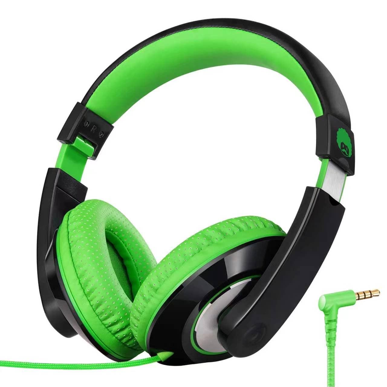 Rockpapa Comfort Kids Headphones Wired, Over Ear Earphones, Childrens Head phones with Adjustable Headband, Stereo Sound, Wired Headphones for Kids Girls Teens Adults (Green)