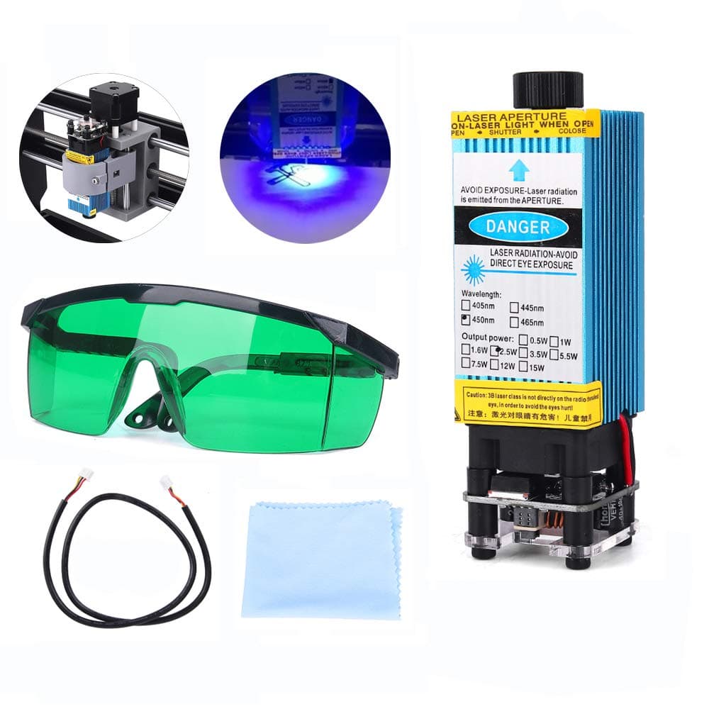 2500mW 450nm Blue Light Laser Module with Protective Glasses for CNC 3D Printer DIY Engraving Machine （2500mW）