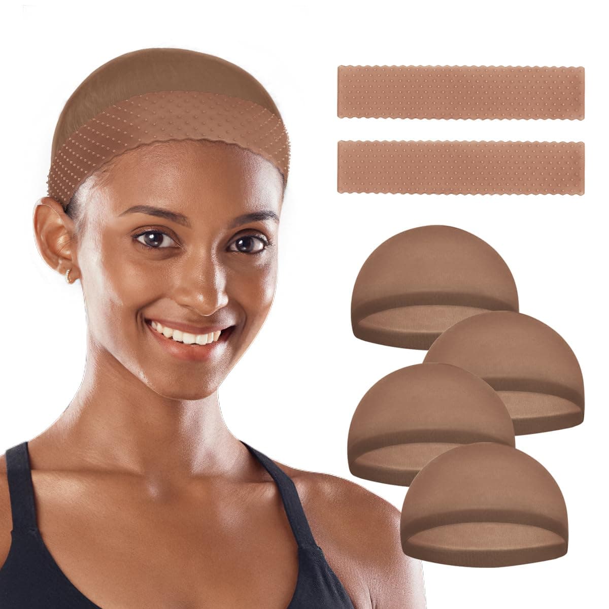 Silicone Wig Grip Band for Women - 2 Pcs Wig Caps, Secure Hold for Lace Front, Fits 20-24 inch Head Circumference, Ideal for Hair Styling, Hair Accessory for Women (Brown)