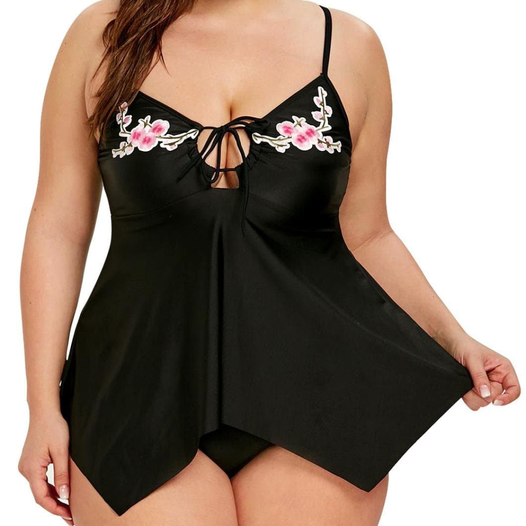 Hmeng Women's Floral Tankini Swimwear Sets Bikini High Waist 2 Pieces Swimsuit Swimming Costume Plus Size (Black, 3L)