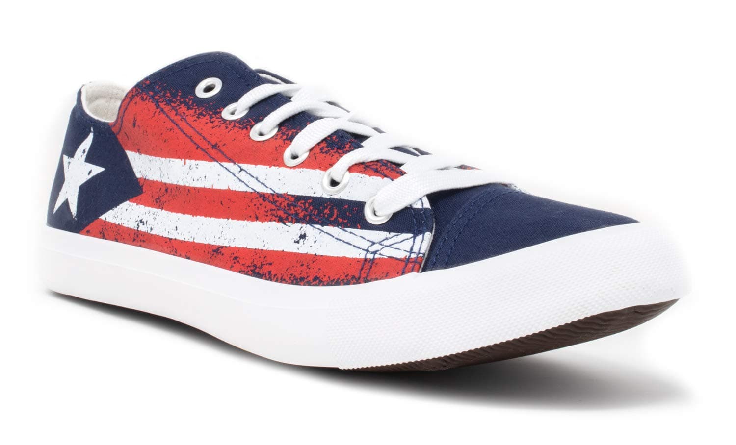 Puerto Rico Flag Sneakers | Cute Fun Rican Nuyorican Gym Tennis Shoe - Women Men - (Lowtop, US Men's 8, US Women's 10) Blue