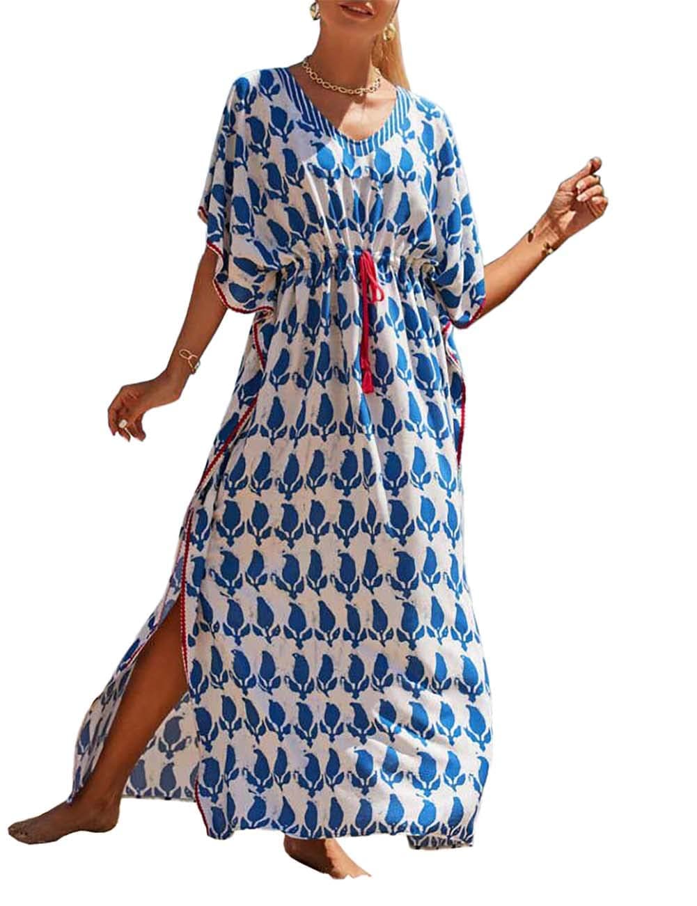 Bsubseach Women Beachwear Turkish Kaftans Long Swimsuit Cover up Caftan Beach Dress