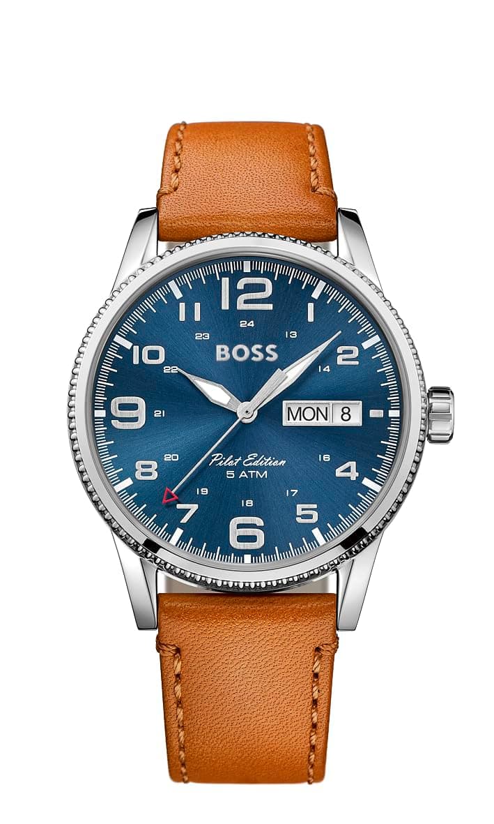 MEN'S BLUE DIAL BROWN LEATHER WATCH - 1513331