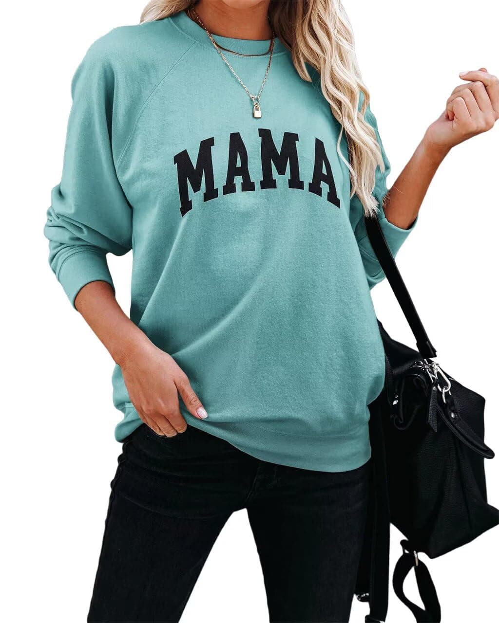 Dressmine Womens Long Sleeve Mama Sweatshirts Fall Crew Neck Mom Shirts Cute Graphic Tees Pullover Hoodies