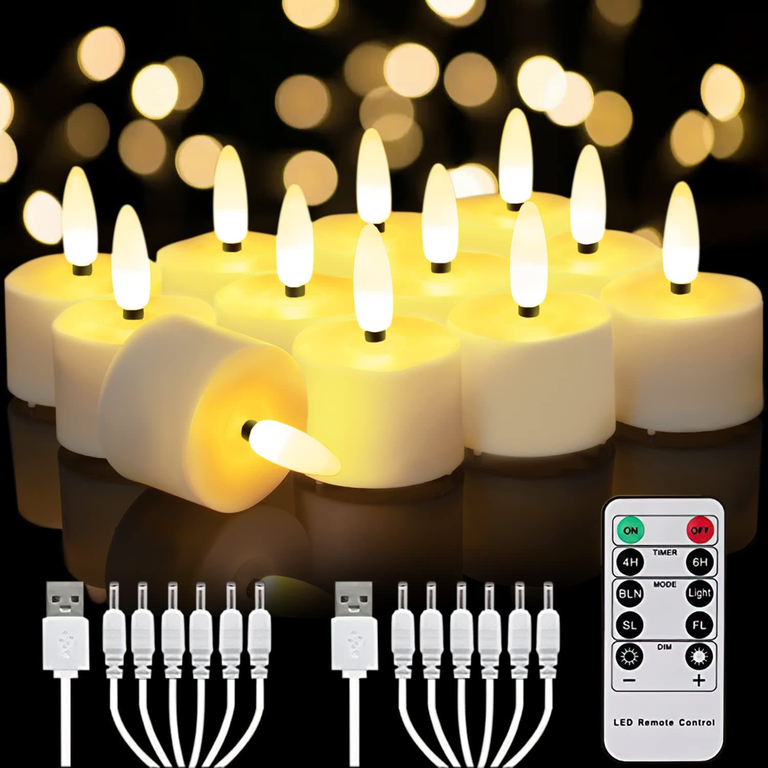 Homemory Flameless Rechargeable Tea Lights with Remote Timer - LED Tea Lights Battery Operated, Realistic Flickering for Home Holiday Decor, Wedding Table Centerpieces, 12-Pack (Φ 1-1/2''×H 2-1/3'')
