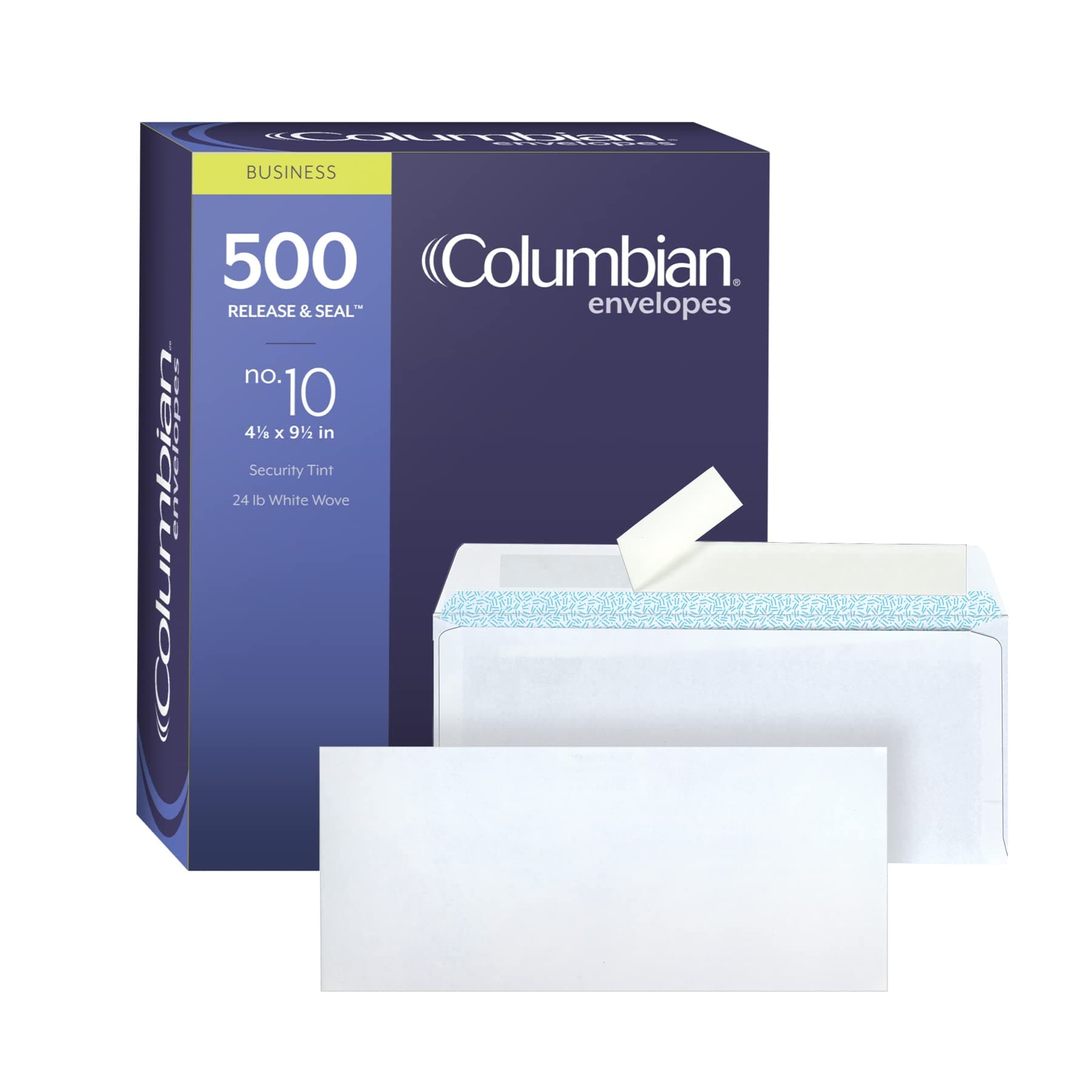 Columbian#10 Business Envelopes, Self-Seal, Security Tinted, Non-Window, 4-1/8" x 9-1/2", 500 Per Box, White (COLO145)