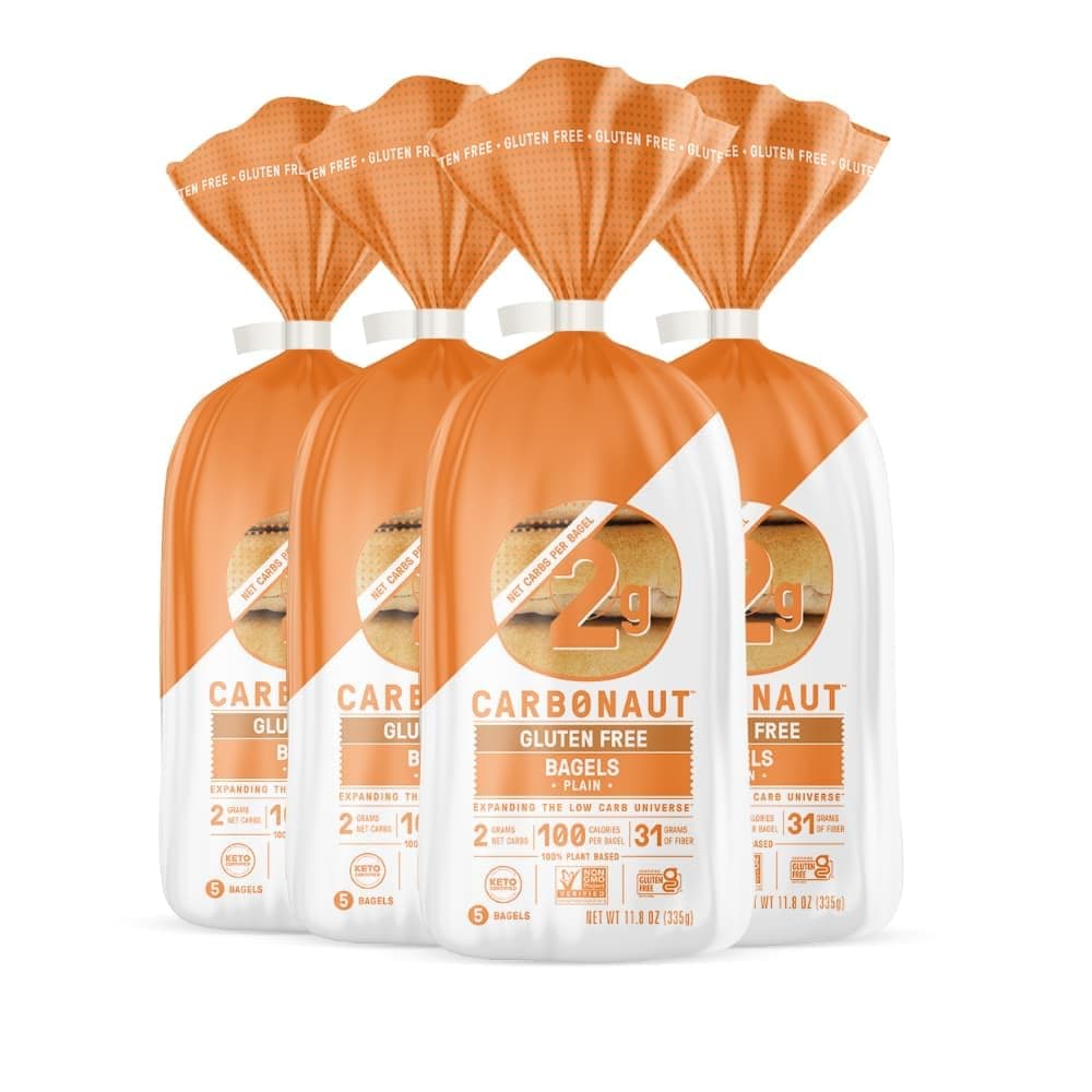 Carbonaut Gluten Free Bagels, Low Carb Bagels, Keto Bagels, Keto-Certified Food, Bread, Snack, Meals, Non-GMO, Vegan Bagels 4 Pack (Plain) - San Gluten