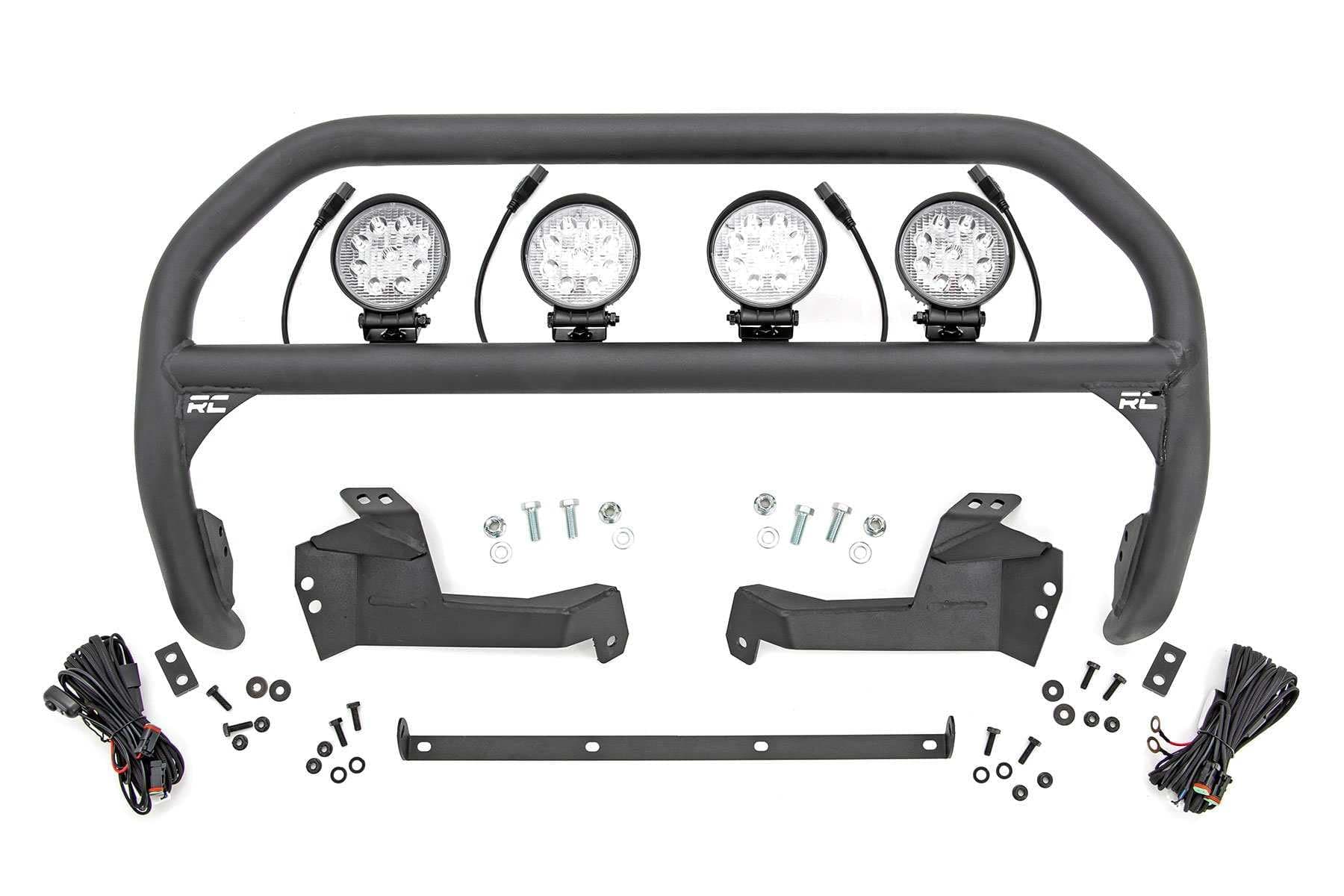 Rough Country Nudge Bar with Quad 4" Round LED Lights for Ford Bronco Sport (2021-2024) - Low Profile Bull Bar with 108W, 9640 Lumen LED Pods
