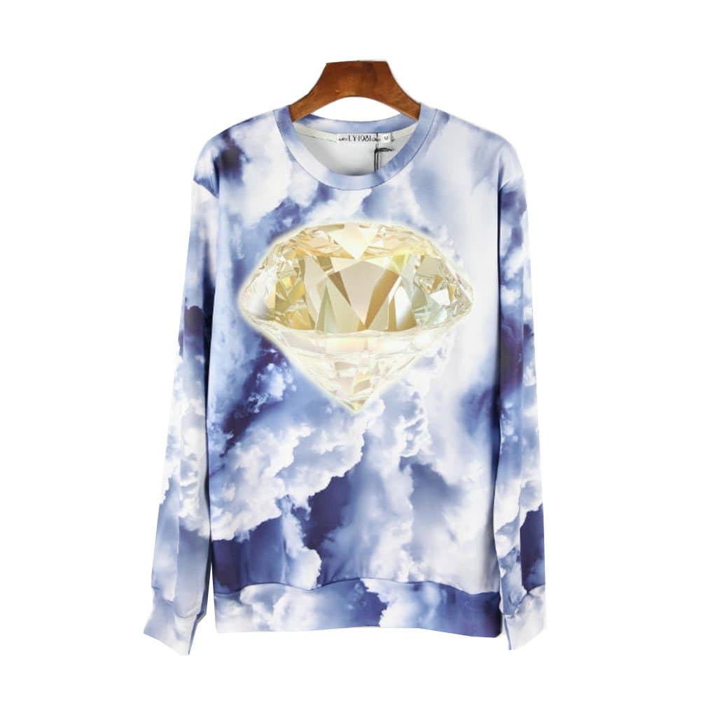 Unisex hipster 3D Sweatshirts Clouds BIG Crystal Diamond Galaxy Sweater (S)