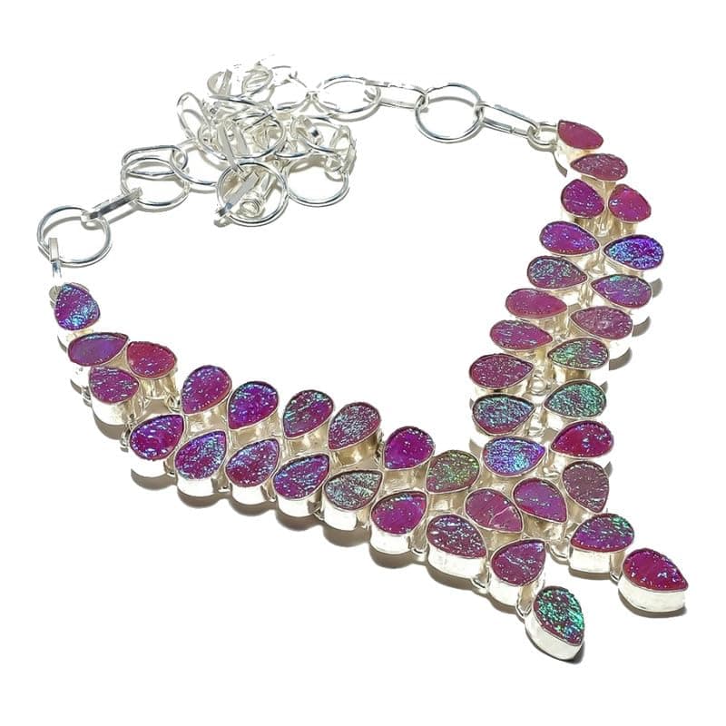 Pink Sparking Druzy Handmade Heavy Heavy Collar Necklace 18" For Girls Women 925 Sterling Silver Plated Jewelry From VACHEE 3651