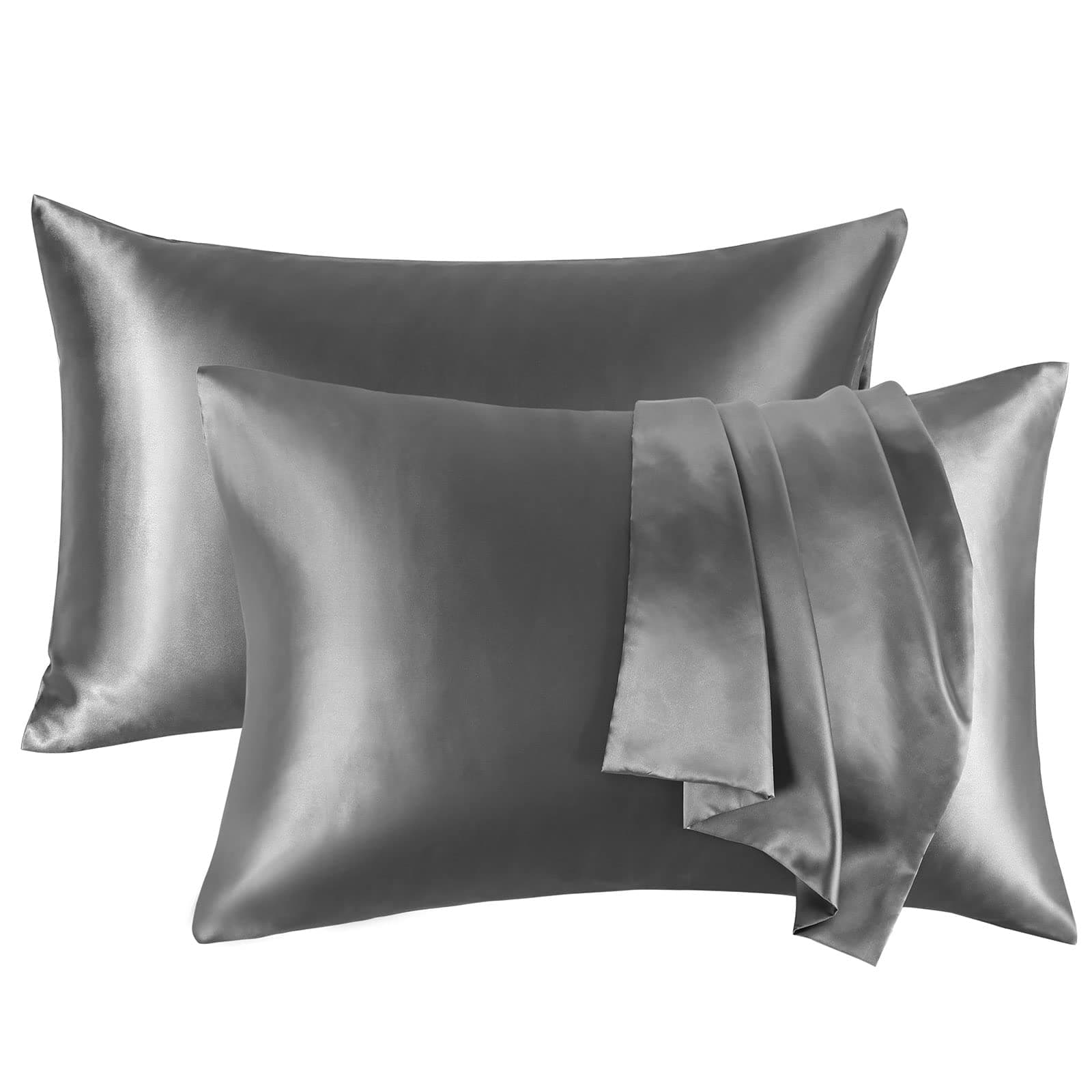 Silk Satin Pillowcases for Hair - BPC Bed Pillow Cases Queen Size Set of 2 for Hair and Skin, Satin Pillowcase 20x30 inches, Pillow Covers with Envelope Closure, Breathable, Skin-Friendly(Grey)