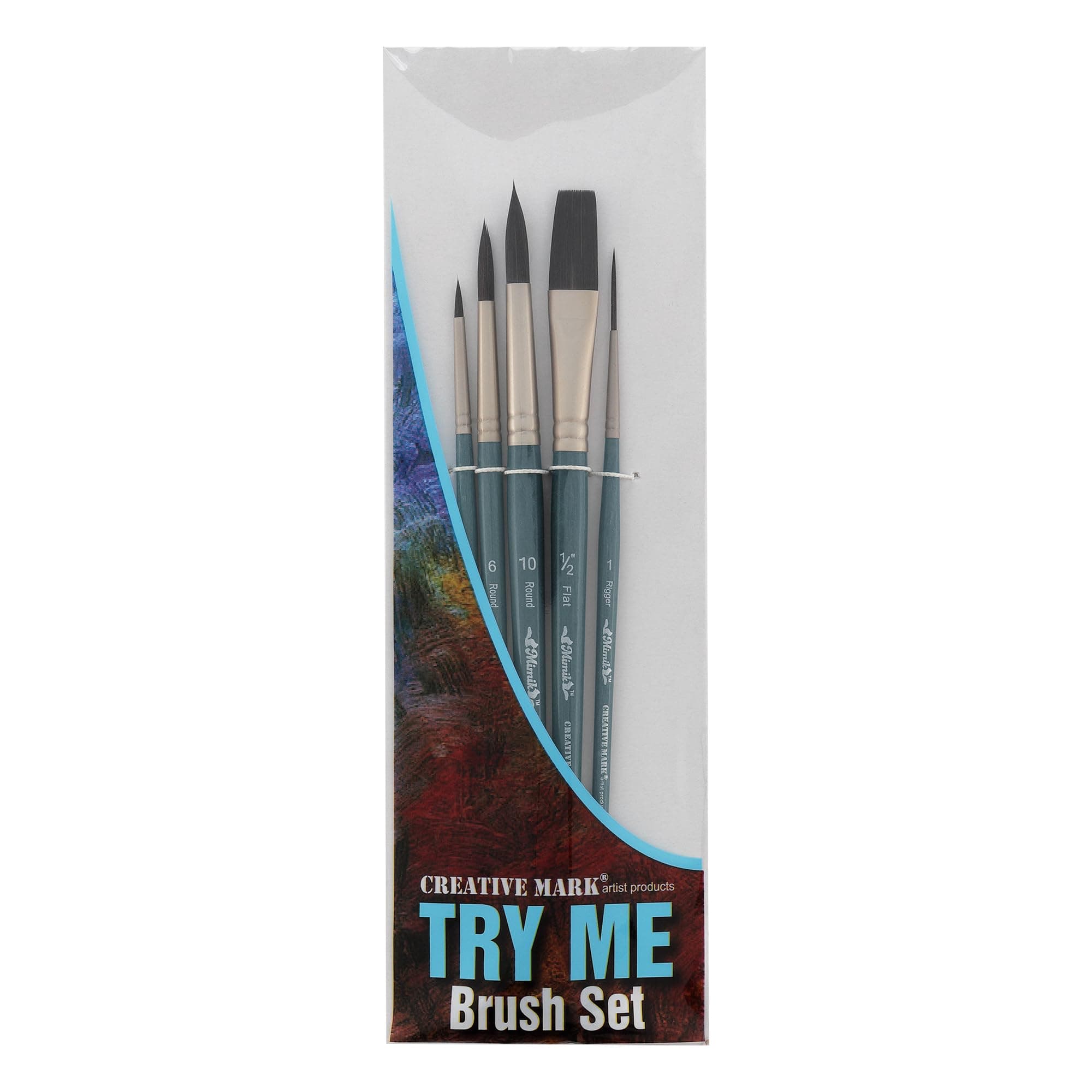 Creative Mark Artist Paint Brush Set - Mimik Synthethic Squirrel Short Handle Paint Brushes - Assorted Sizes - Try Me Pack - 5 Pieces