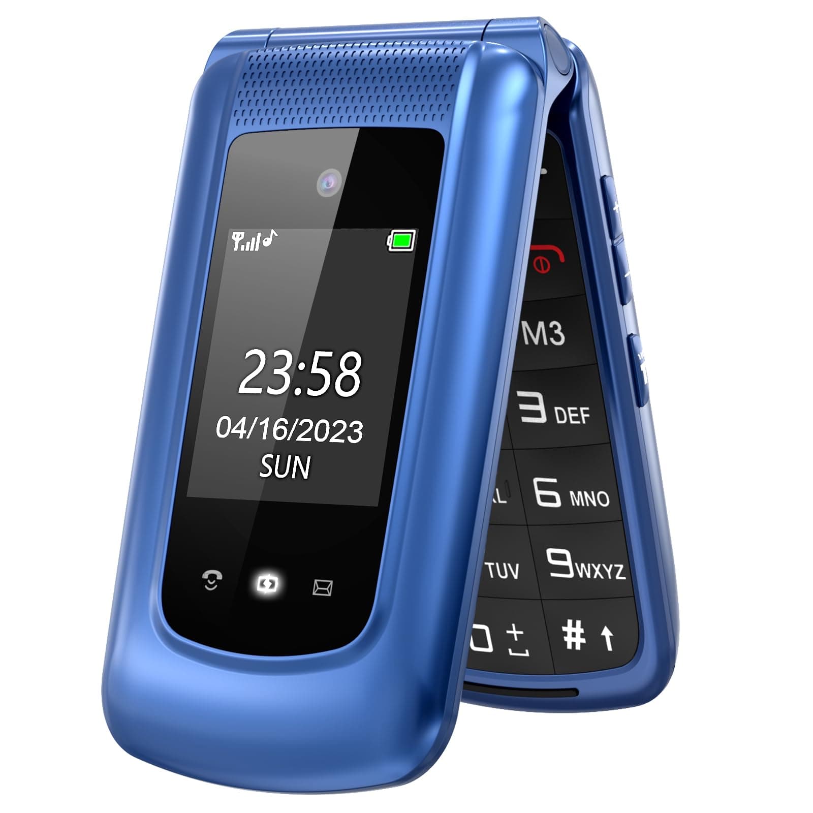 Big Button Mobile Phone for Elderly Unlocked Flip Senior Mobil Phone Pay As You Go Flip Phone Basic Phone with SOS Emergency Button Speed Dail Torch FM Radio Easy to Use for Senior (2G-Blue)