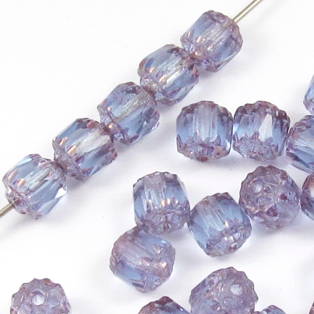 Faceted Czech Crown Cathedral Beads-Light Sapphire 6mm (25)