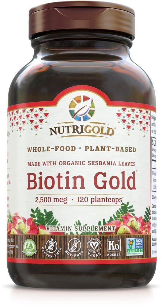 Nutrigold Whole-Food Biotin Gold 500 Mcg Plantcaps, 8.8 Ounces, 120 Count (Pack of 1)