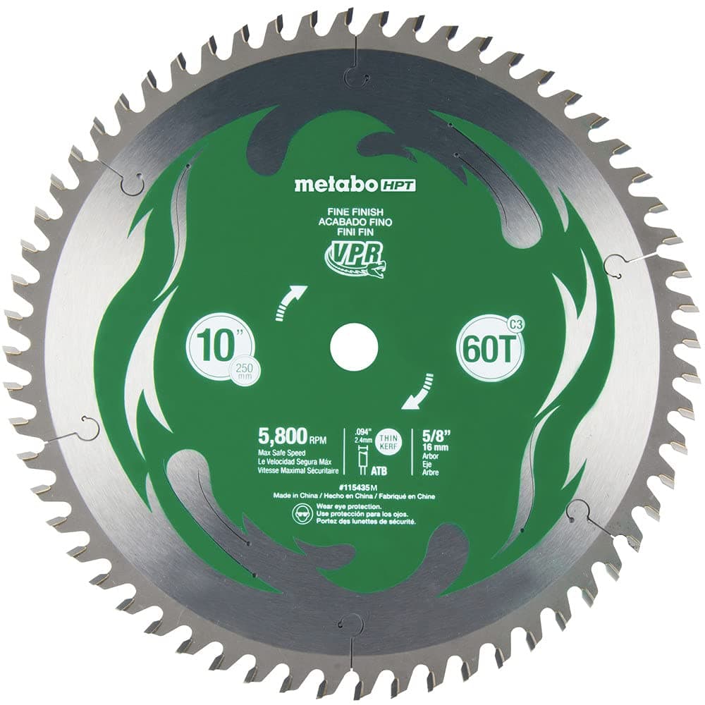 10-Inch Miter Saw/Table Saw Blade, 60T, Fine Finish, 5/8" Arbor, Large Micrograin Carbide Teeth, 5800 Max RPM, 115435M