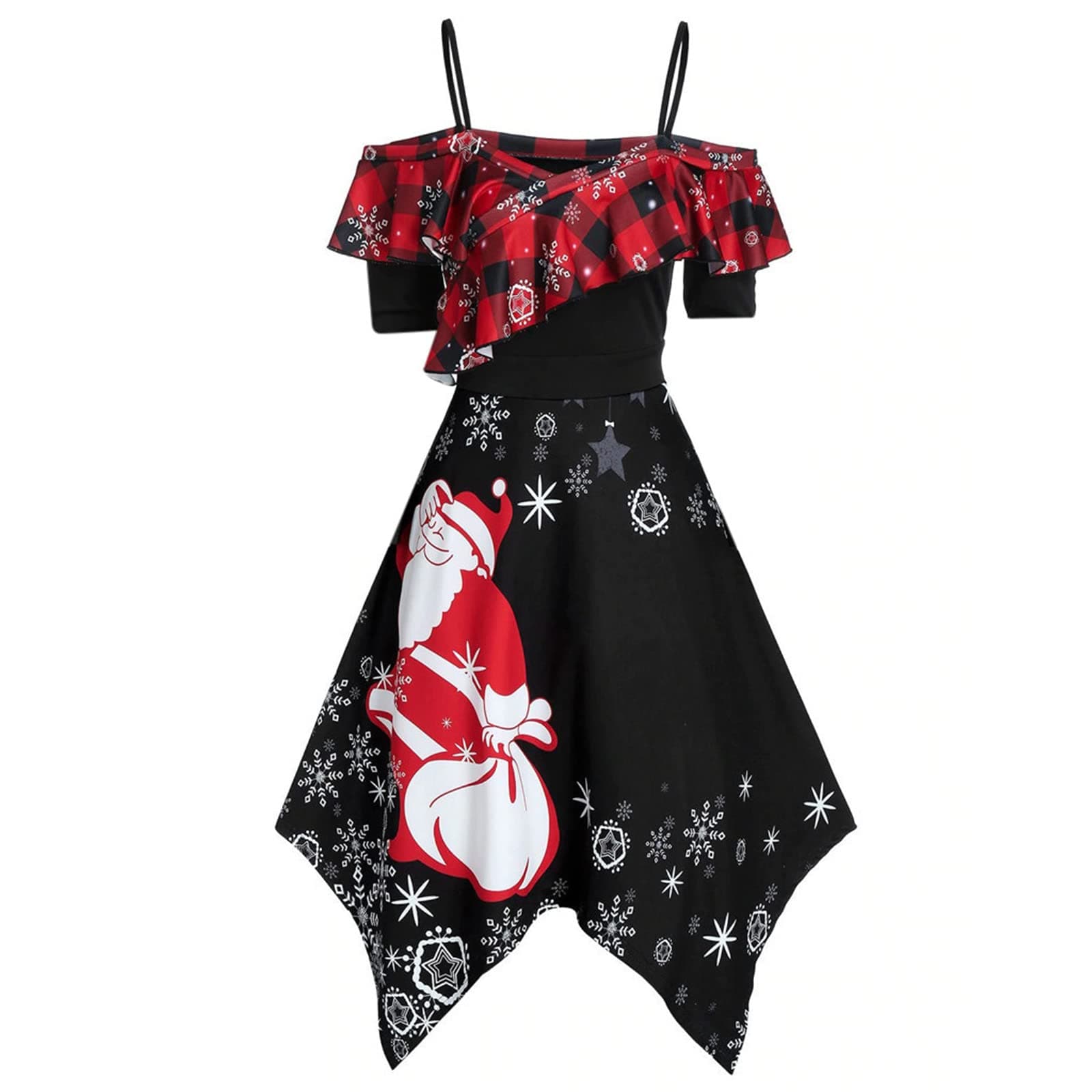 BEUU Women's Christmas Tea Dresses Vintage 1950s Prom Swing Cocktail Party Dress Santa Claus Print Flared Hepburn Dress