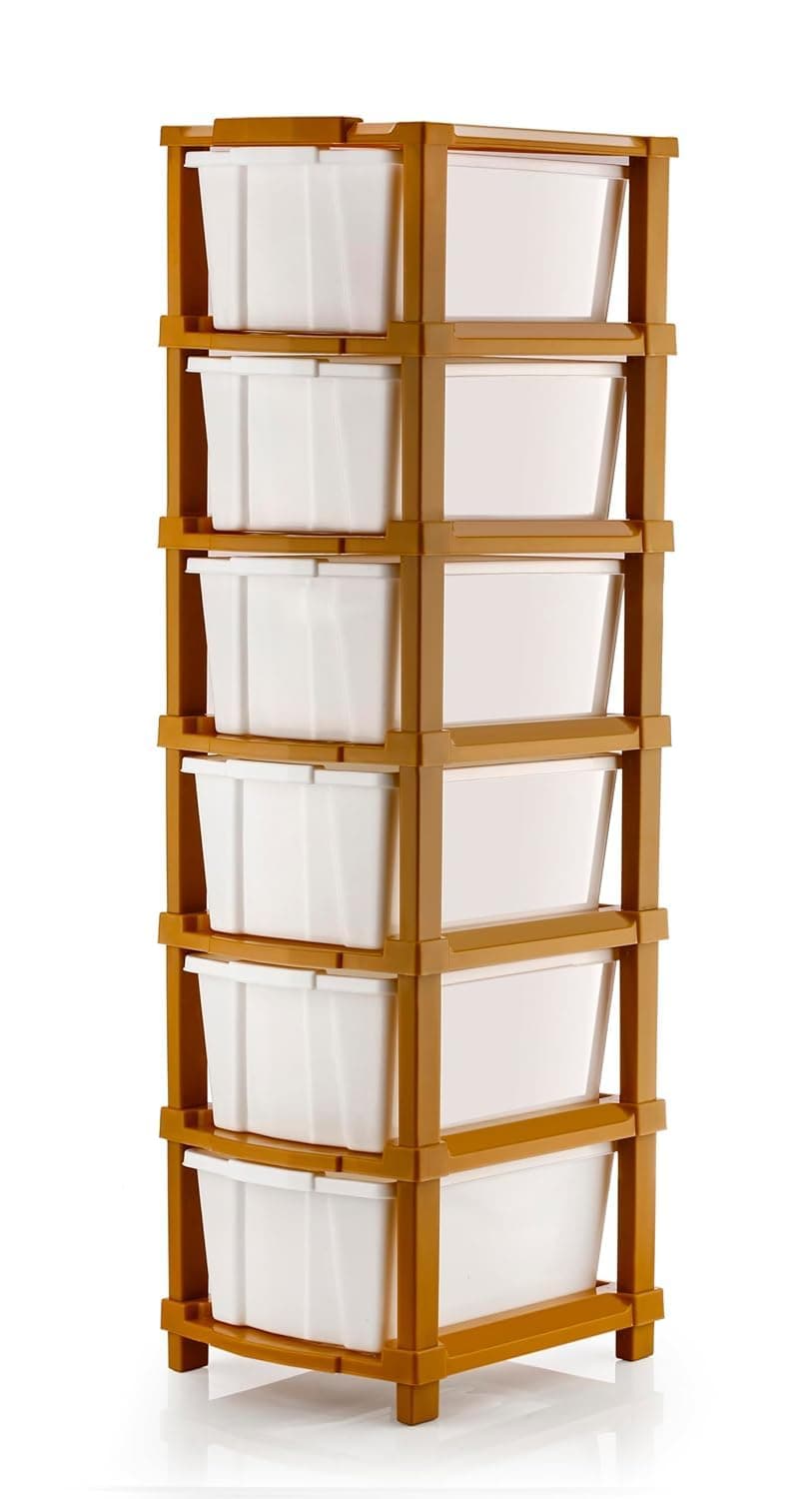 PALAK Plastic Drawer Organizer Self Standard Rectangular Multi Purpose Modular Drawer System Large Chest of Drawer Organizer for Home Office,Product Dimension When assembeled (6xl, brown)