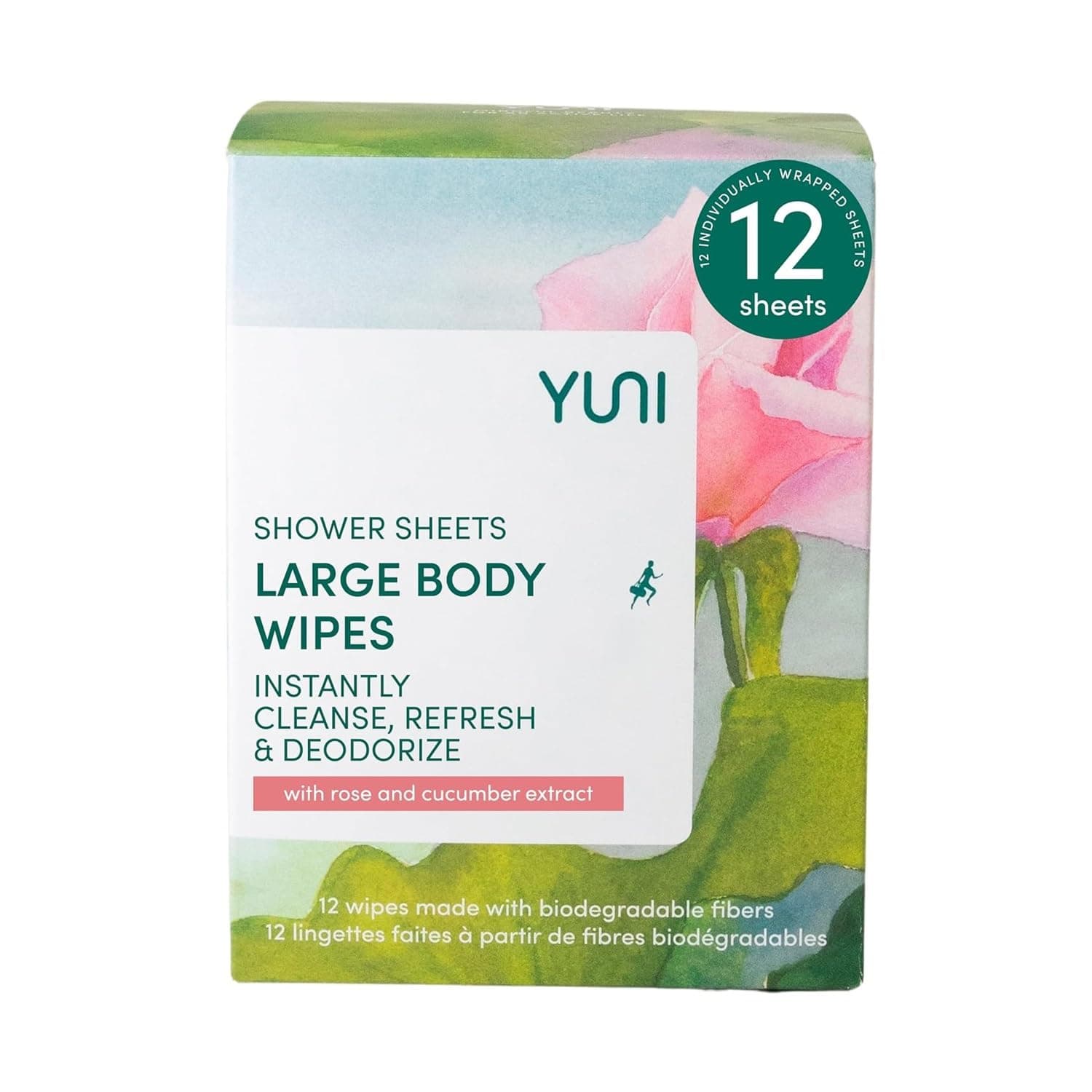 – Shower Sheet, Rose & Cucumber, 12 Wipes, Yuni Beauty