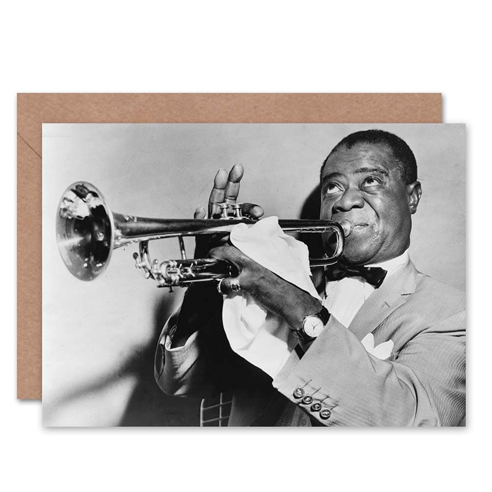Wee Blue Coo Photo Music Jazz Louis Armstrong Playing Trumpet Jazz Sealed Greeting Card Plus Envelope Blank inside
