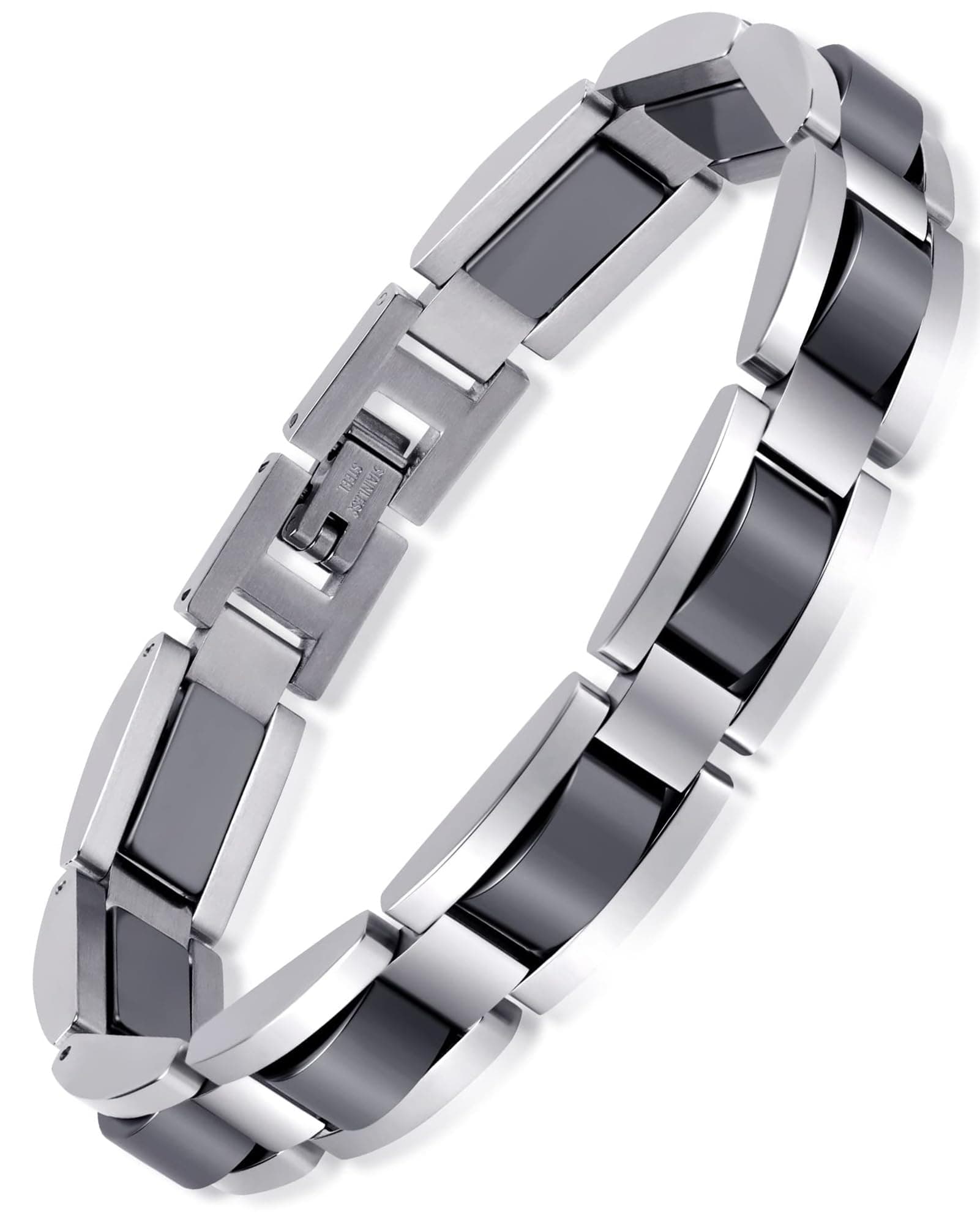Feraco Mens Magnetic Bracelets, Classic Balck Titanium Stainless Steel Bracelet with Natural Hematite Magnet Stones,Men's Jewelry Gifts, 8.66 inch