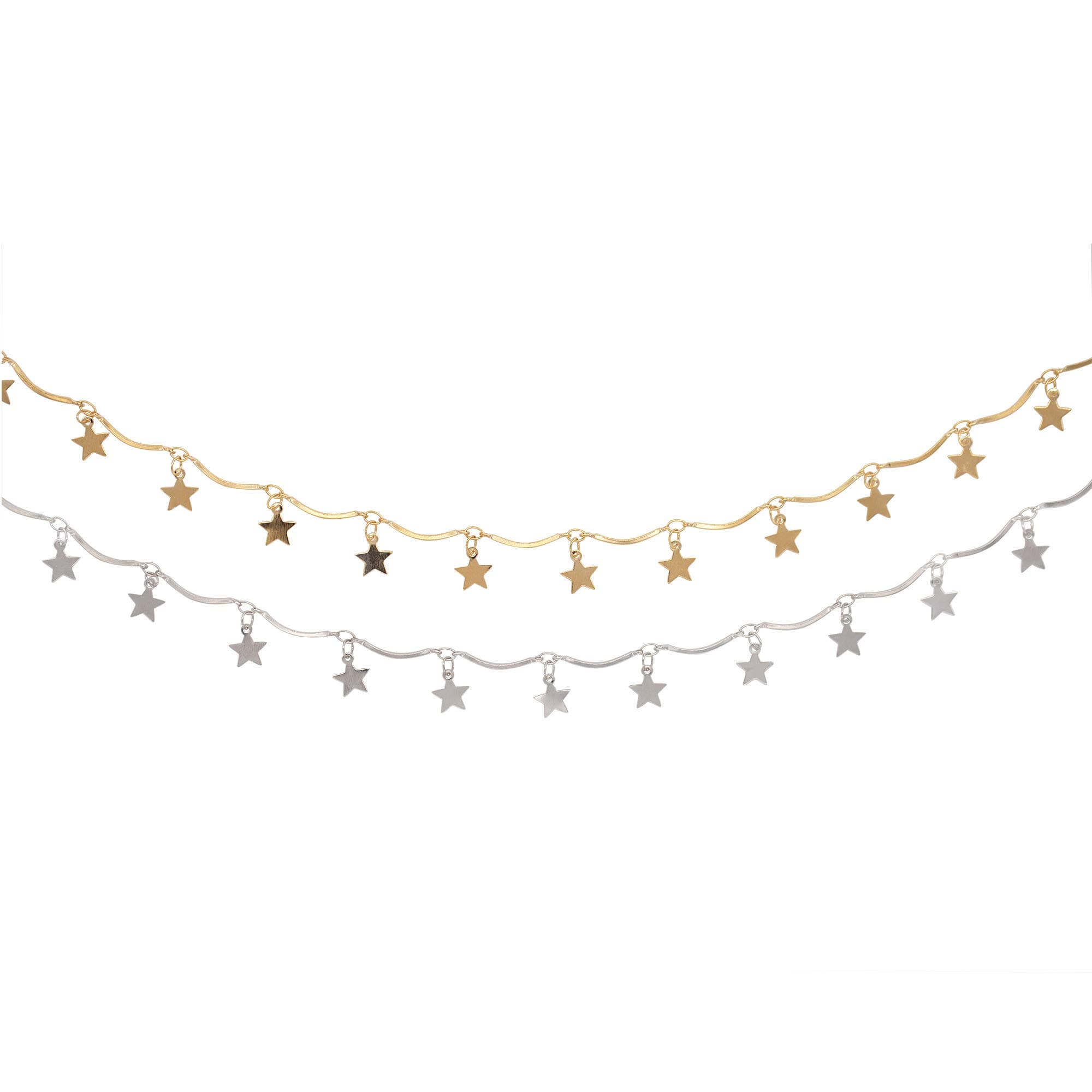 2Pcs Star Choker Necklace Set Dainty Gold and Silver Star Tassel Chain Pendant Statement Necklace Collar for Women Girls