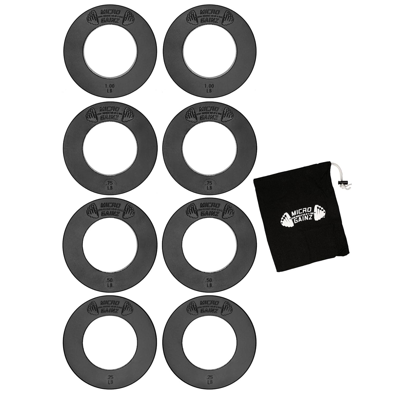 Micro Gainz Calibrated Fractional Weight Plates Set, 8 Piece Olympic Weight Plates Set with Bag, Designed for Olympic Barbells for Strength Training and Micro Loading, Made in USA