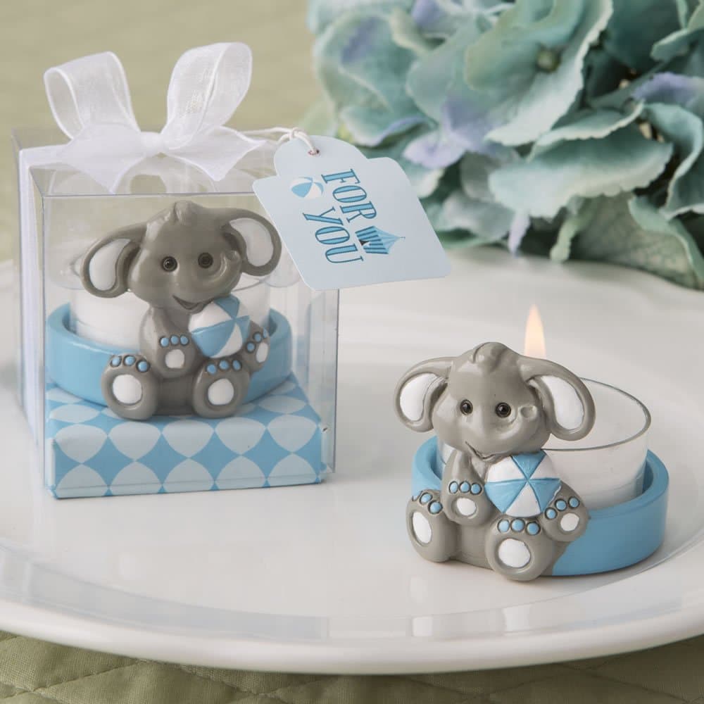 FavorOnline Cute Baby Elephant with Blue Design Tea Light Holder, 36