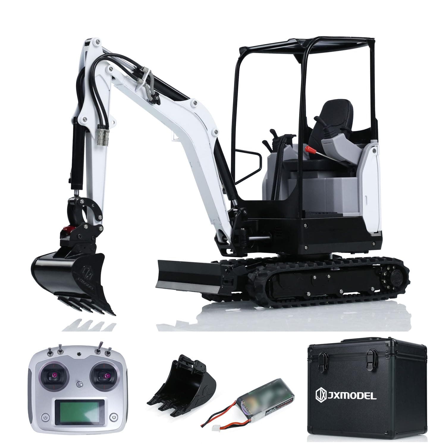 JX Model 1/14 E20 RC Hydraulic Excavator 4-Way Reversing Valve Mini Remote Control Digger Sound System Motor Servo ESC Hobby Grade Model