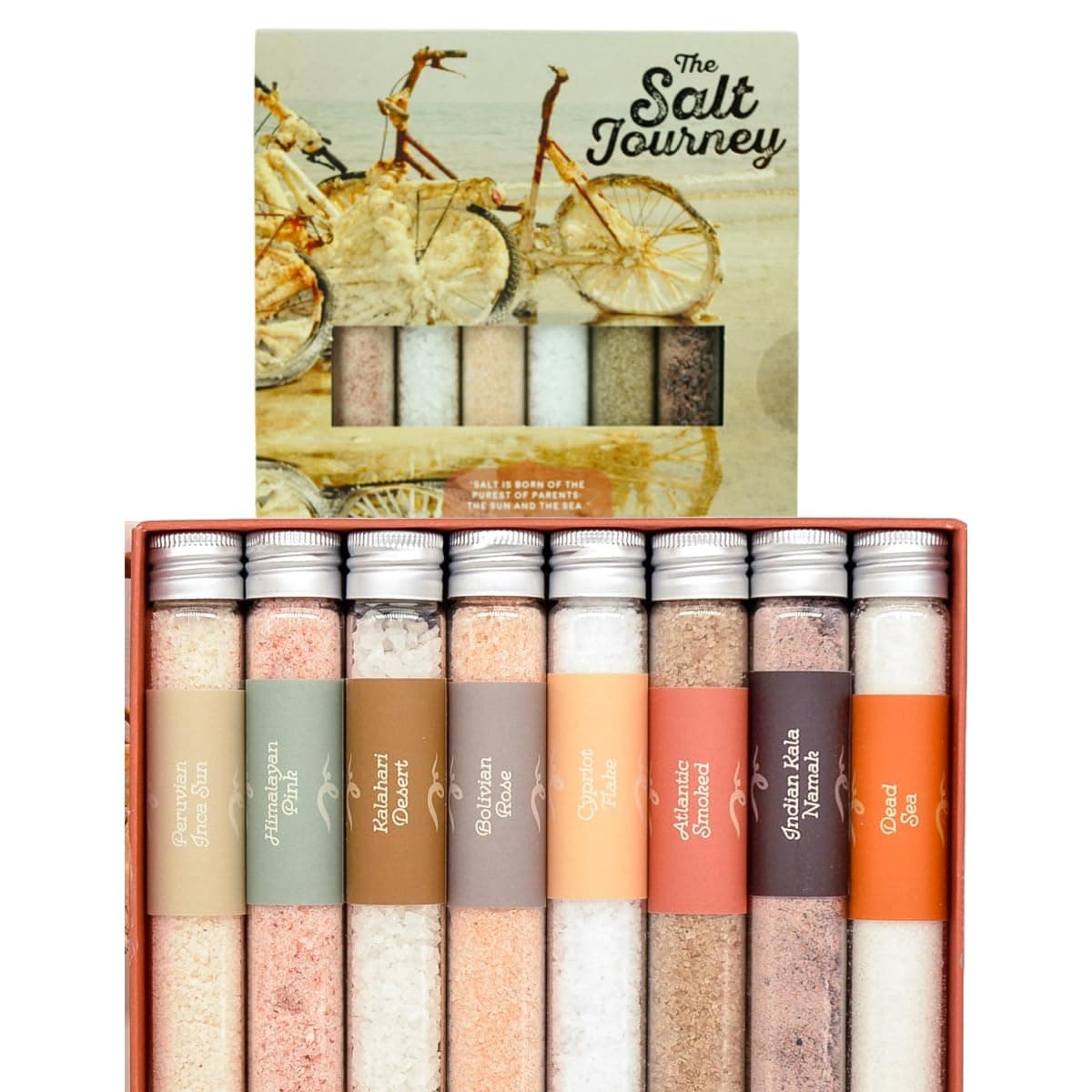 eat.art The Salt Journey | Globally Sourced Salt Sampler Collection | Gourmet Salt Seasoning Set | Grinder and Spice Jar Refill | 8-Pack Gift Set