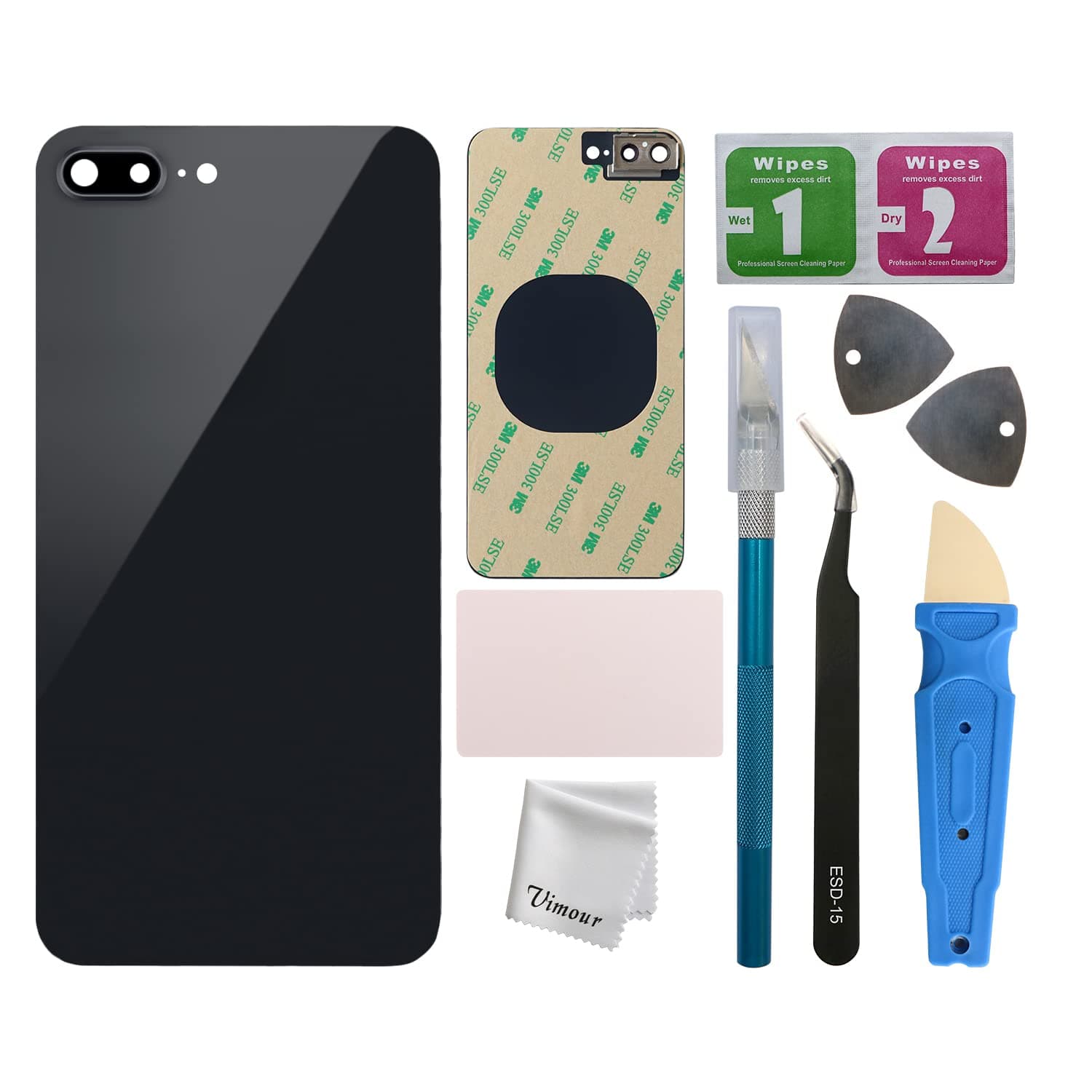 Vimour Back Glass Replacement Compatible with iPhone 8 Plus 5.5 Inches with Pre-Installed Camera Lens, Bracket, Adhesive and Repair Tool Kits (Black)