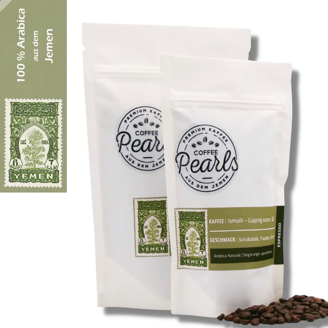 Coffee Pearls │ Ismaili Speciality Coffee 100% Arabica - Coffee from Yemen │ Whole Roasted Beans (Dark Roast, 200 g)