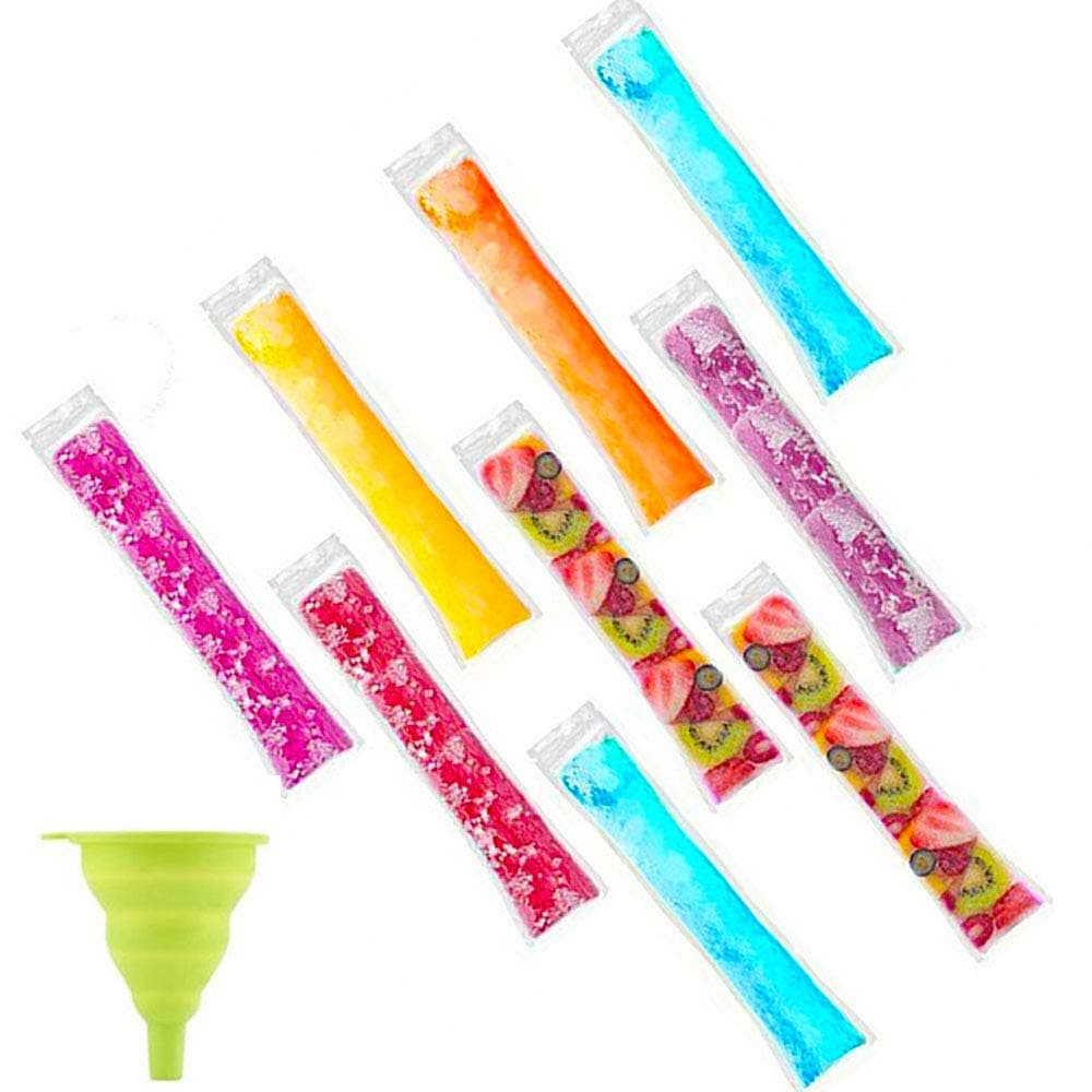 Popsicle Bags, 100 Pack Disposable DIY Ice Popsicle Mold Bags for Healthy Snacks, Yogurt, Ice Candy Popsicle Bags Pouches - Come with a Silicone Funnel