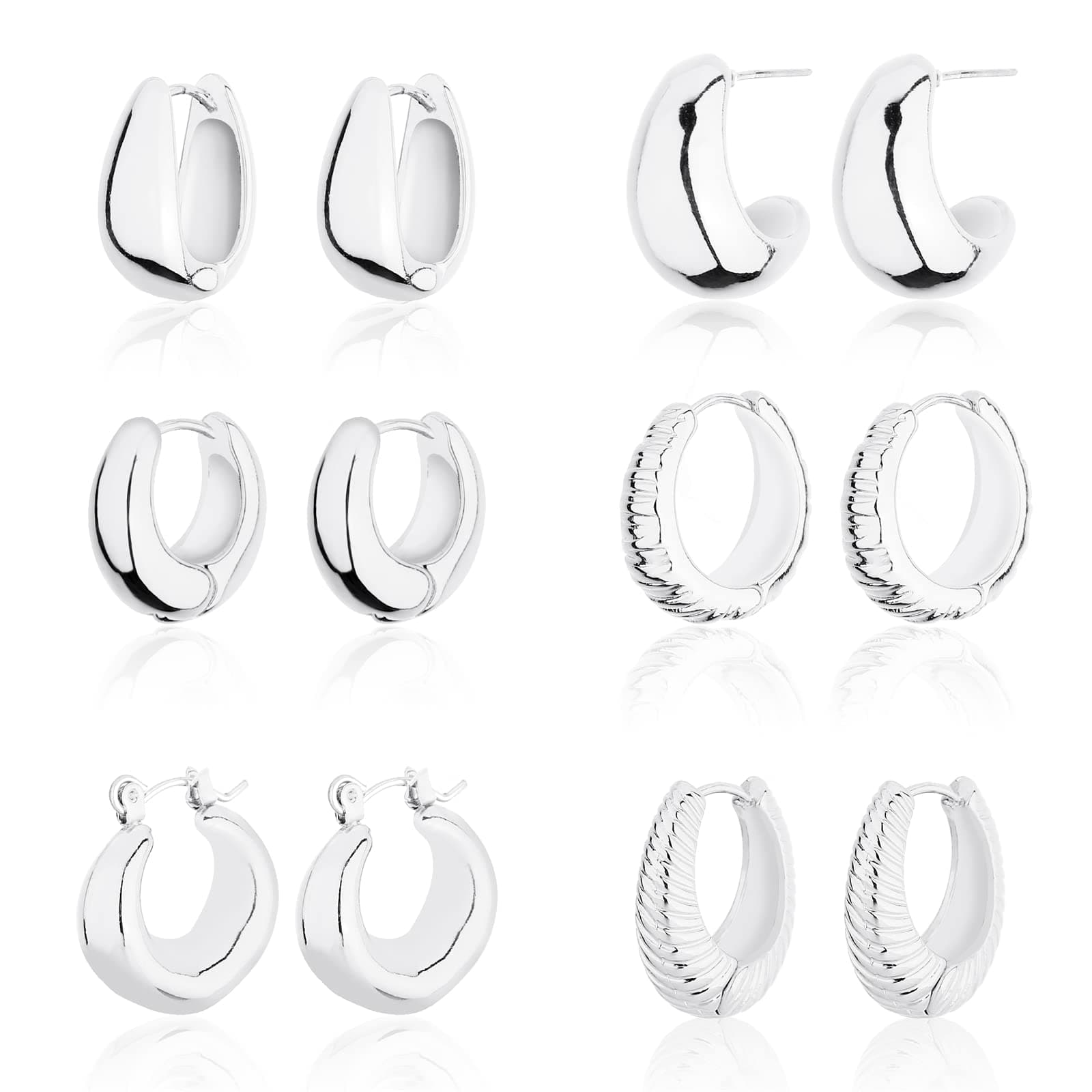wgoudChunky Hoop Earrings Set 14K Gold Plated Hoop Earrings for Women Hypoallergenic, Thick Twisted Huggie Hoops Earring Set