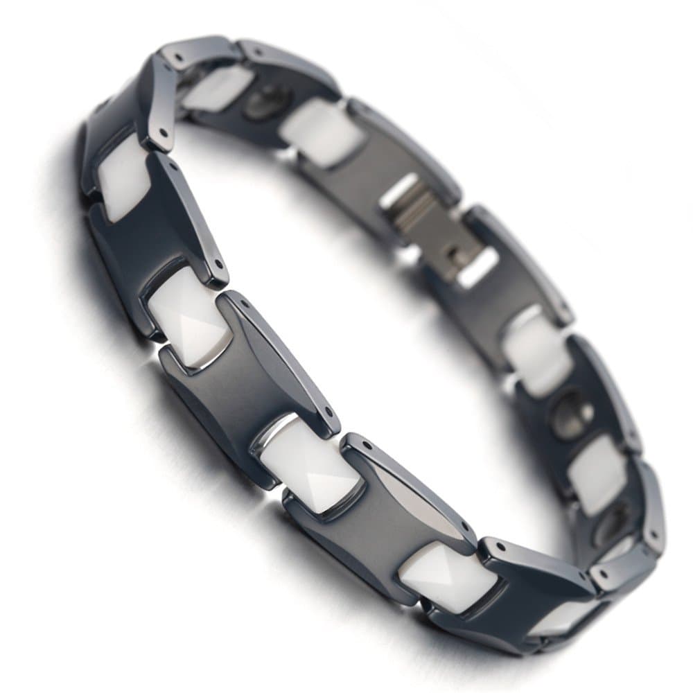 Kstyle Jewelry Tungsten Magnetic Hematite Mens Bracelet black & white 8" B1427