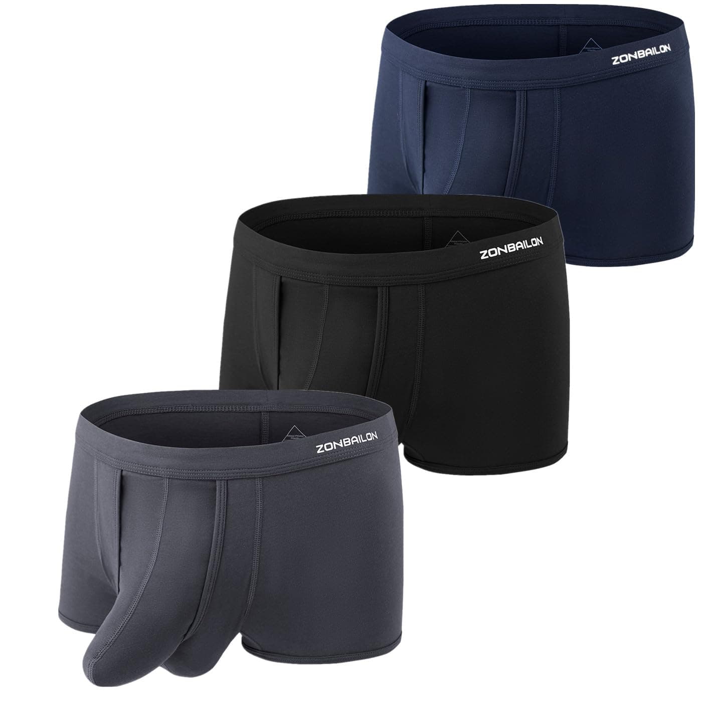 ZONBAILON Men's Dual Pouch Underwear Short Leg Bulge Boxer Briefs Separated Pouch Modal Trunks