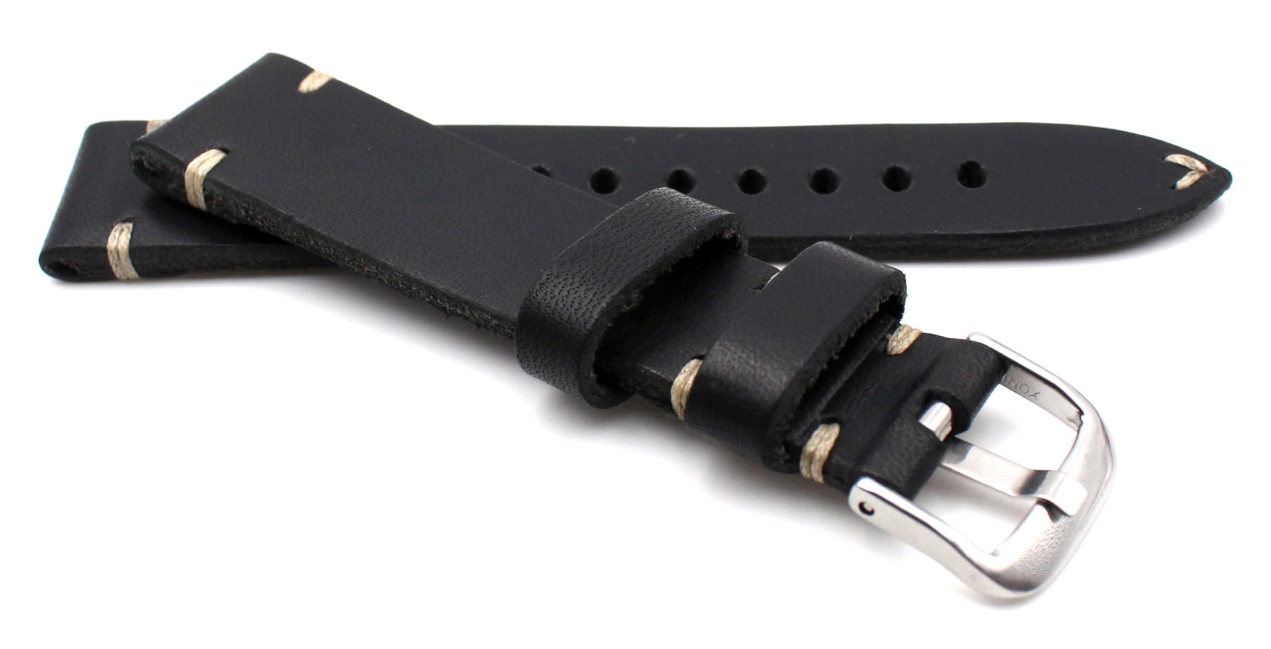 men's watch bracelet - 20 mm - Vintage - Black - Leather