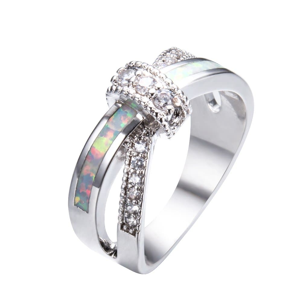 Bamos Rongxing Jewelry Artificial Opal Ring Wedding&Engagement Ring White Artificial Opal 10KT White Gold Plated Rings