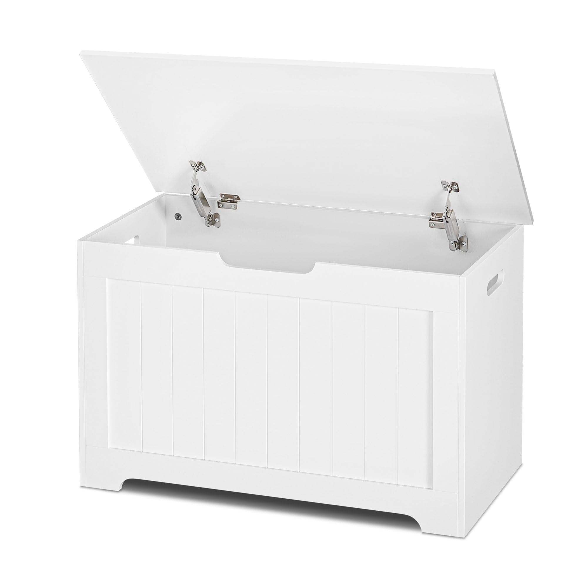 SUPER DEAL Storage Chest, 30 inches Chest Box Organizer with 2 Safety Hinges, Wooden Entryway Storage Bench, White