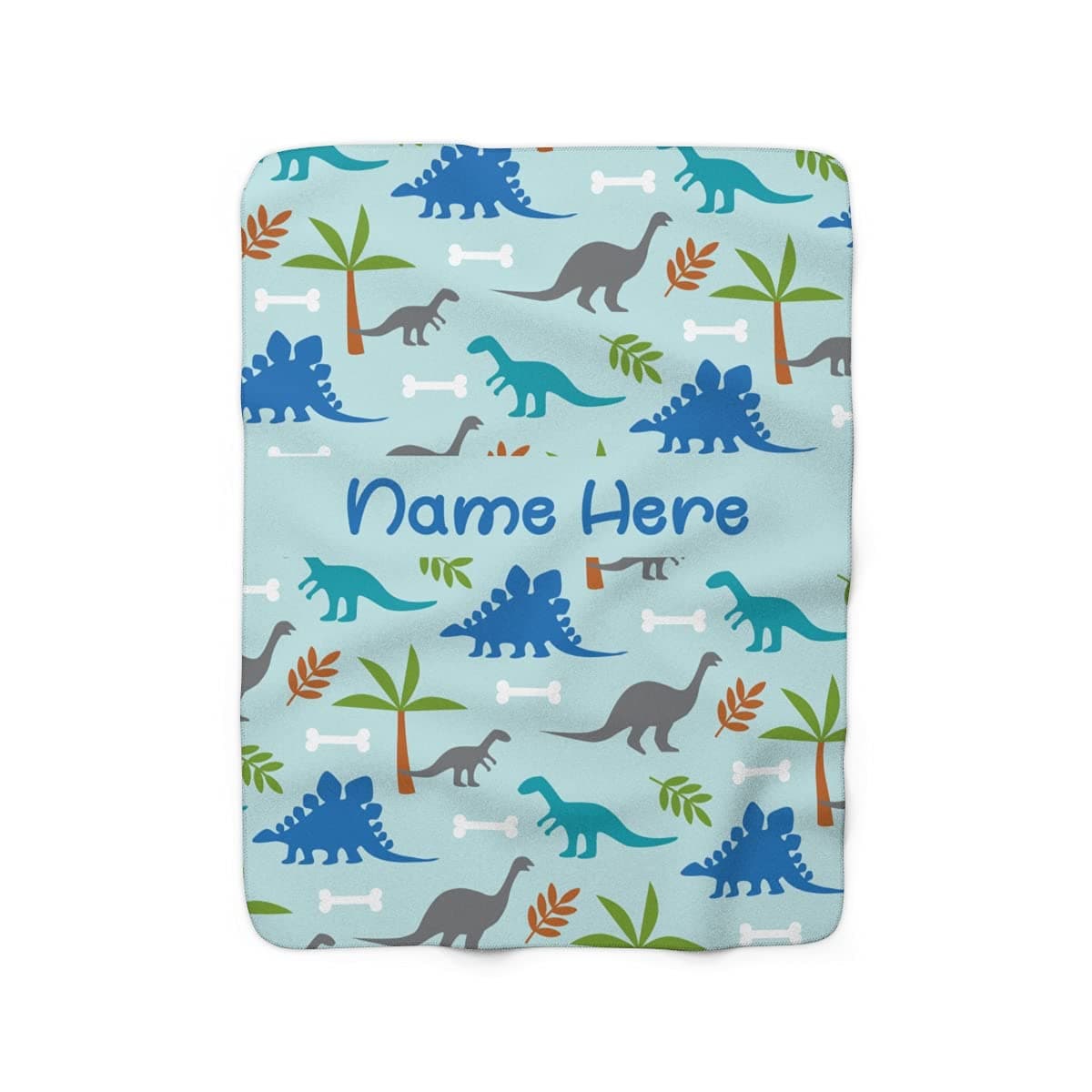 Personalized Corner-Light Blue Dinosaur Fleece Blanket | Baby blankets for boys & girls | Toddler blanket for daycare | Fleece blanket for toddler | Personalized blanket for kid | Sherpa Throw Blanket
