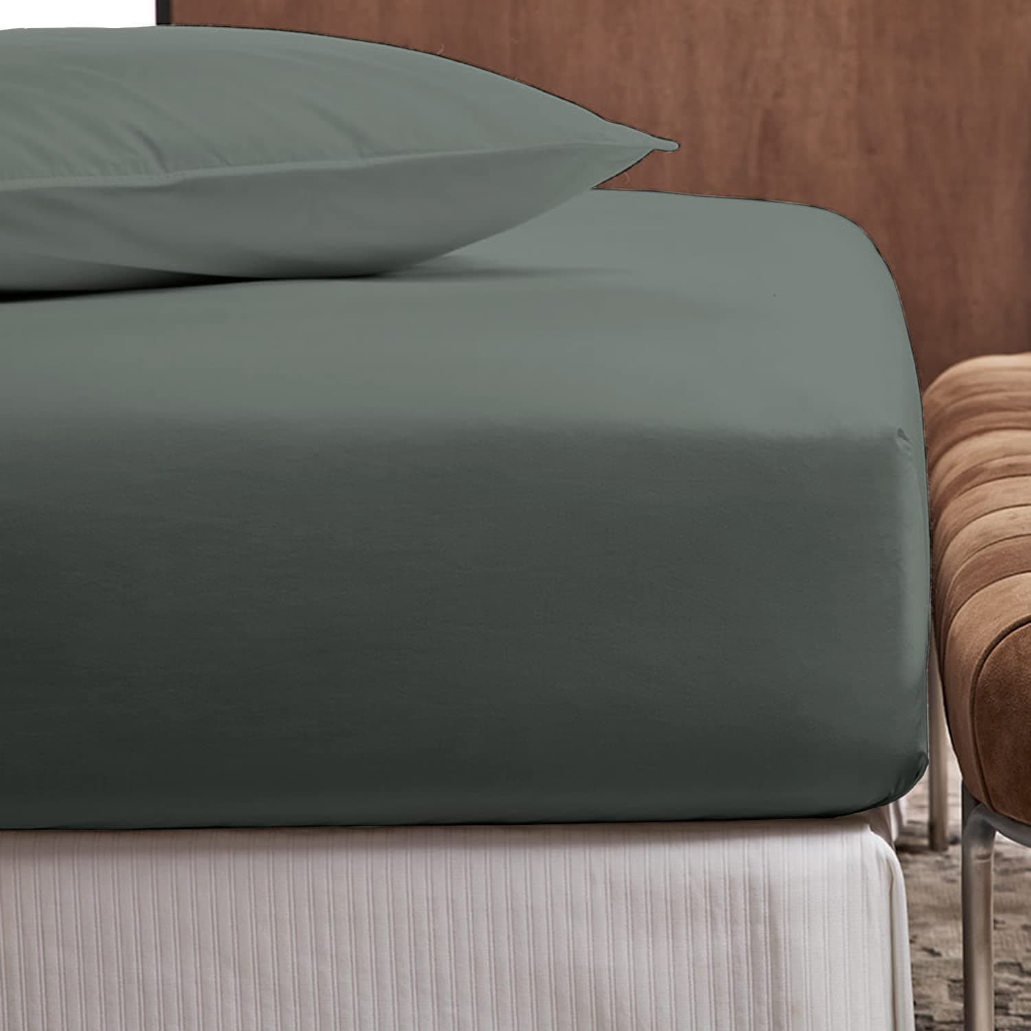 NISAKICotton Sateen Super-King-Size-Fitted-Sheet Dark Grey 1pc, 100% Long Staple Cotton Luxury Bed Sheets, Soft Sateen Weave Super King Fitted Sheet Fits upto 40cm Deep (100% Fitted Bed Sheets)