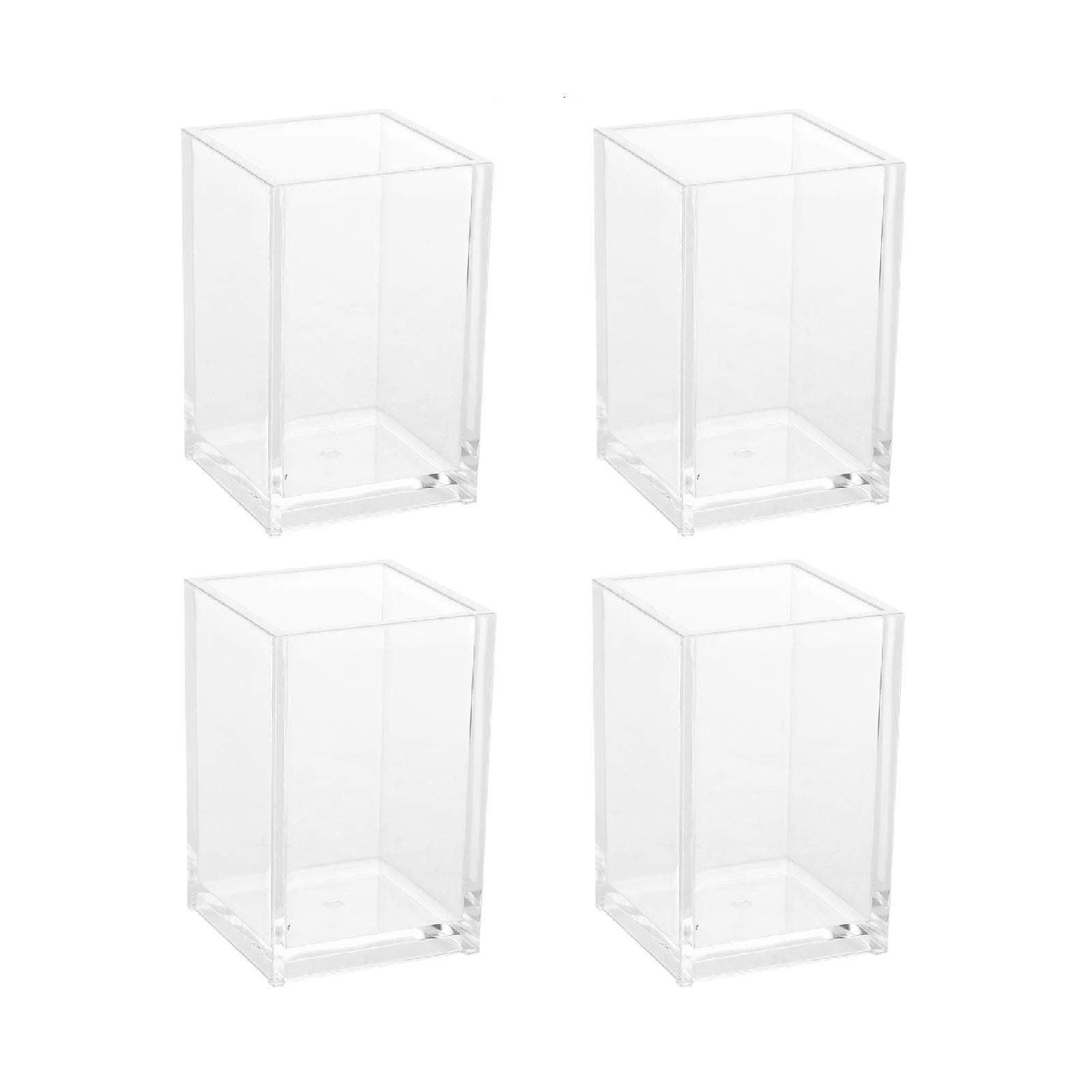 Acrylic Pencil Pen Holder Cup (4 Pack) with Two Metal Keychains - Makeup Brush Holder Acrylic Desk Accessories - Size: 2.6x2.6x4"