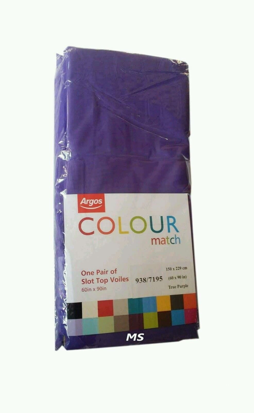 Argos SET OF 2 COLOUR MATCH Pair of Voile Curtains 150 x 229 cm (60" x 90") True Purple