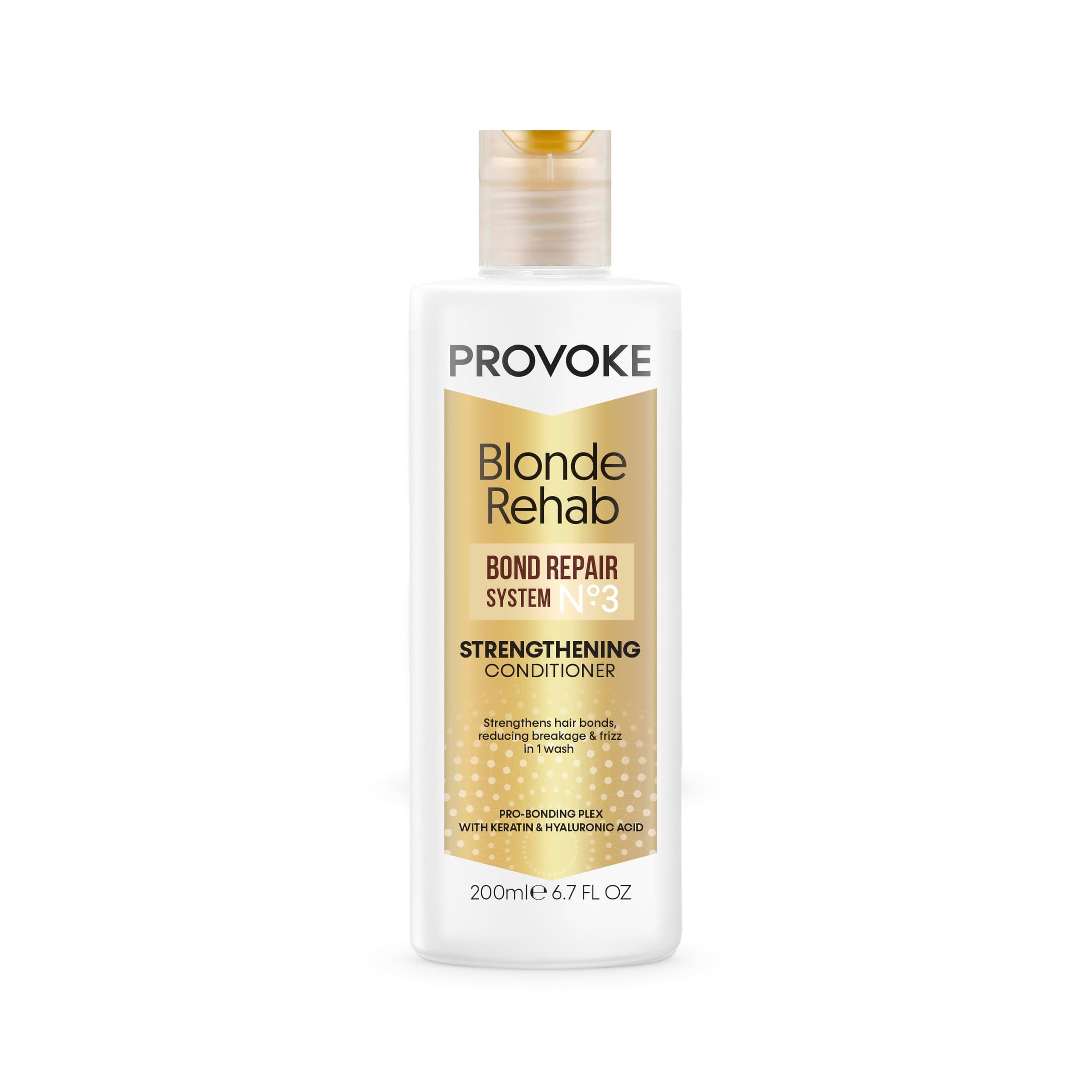 PROVOKE Blonde Rehab N0'3 Bond Repair Strengthening Conditioner 200 ml, Reduces Breakage and Frizz in 1 Wash Formulated with a Pro Bonding Complex, Keratin and Hyaluronic Acid, for Damaged Hair,