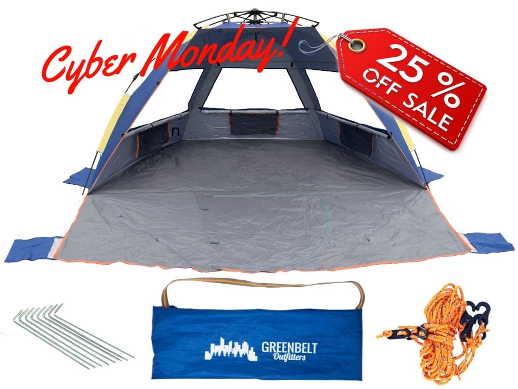 Greenbelt XL Beach Tents Sun Shade - Wind Proof Shelter ✩ 65+ UPF Protection - Family Sized Comfort - Easy Pop Up Tent - Extra Strength Heavy-Duty Poles - for Family, Infant, Toddlers, Baby, Pets