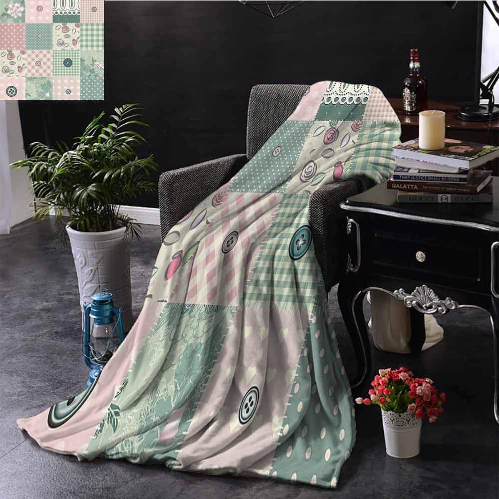 GGACEN queen size blanket Shabby Pastel Patchwork with Button and Kitsch Polka Dots Composed Print Super Soft Faux Fur Plush Decorative Blanket 70"x90" Inch