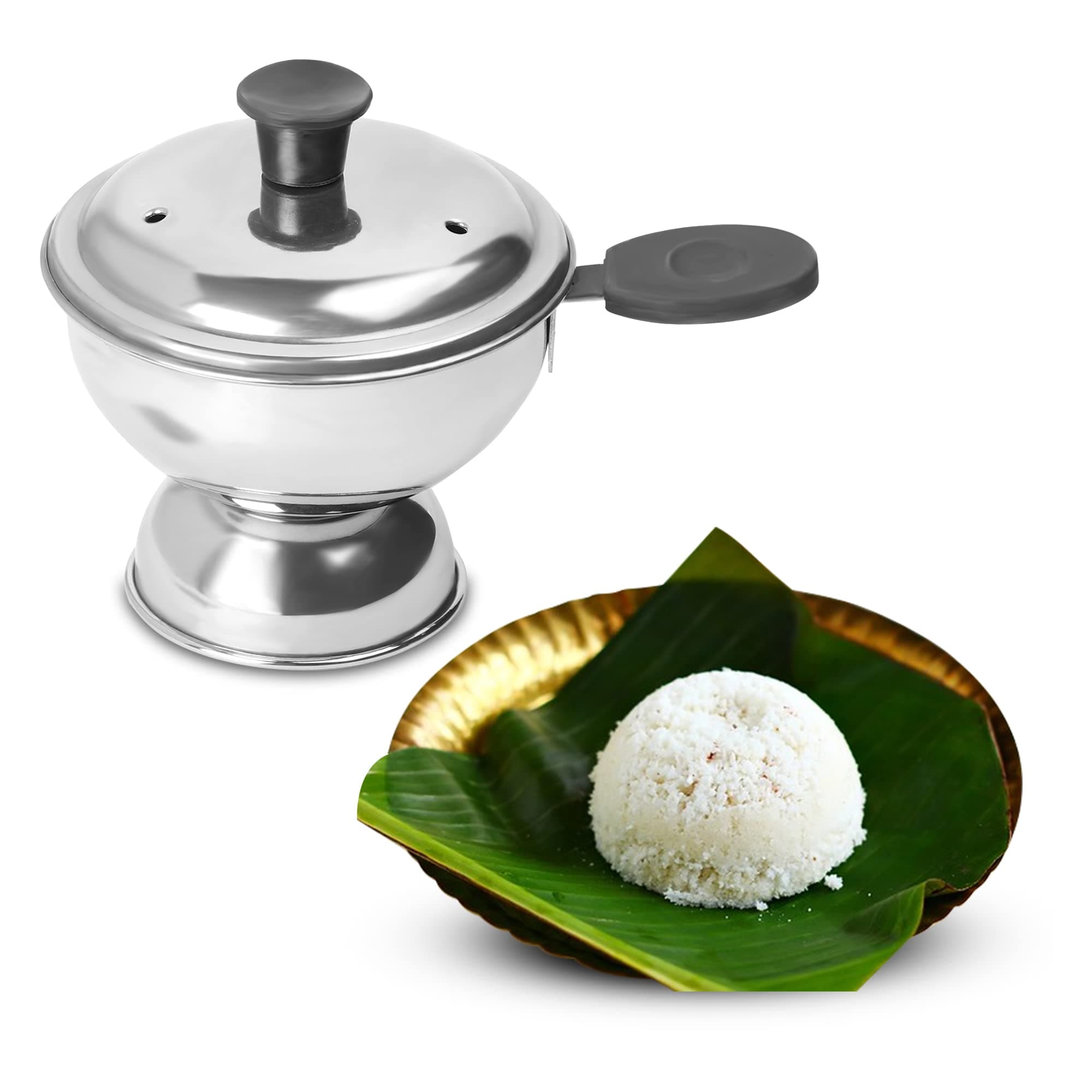 Puttu Maker Stainless Steel, Stainless Steel Chiratta Puttu Maker, Chiratta Maker with Handle Use with Pressure Cooker Puttu Kutti Puttu Steamer Puttu Cooker Silver