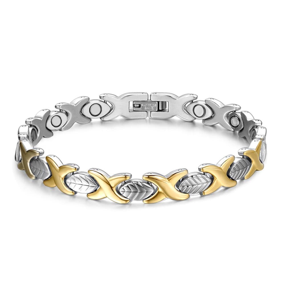 JFUME Magnetic Bracelets for Women 18k Gold with Silver with Link Remove Tool Included 7.5"-8.5" Adjustable